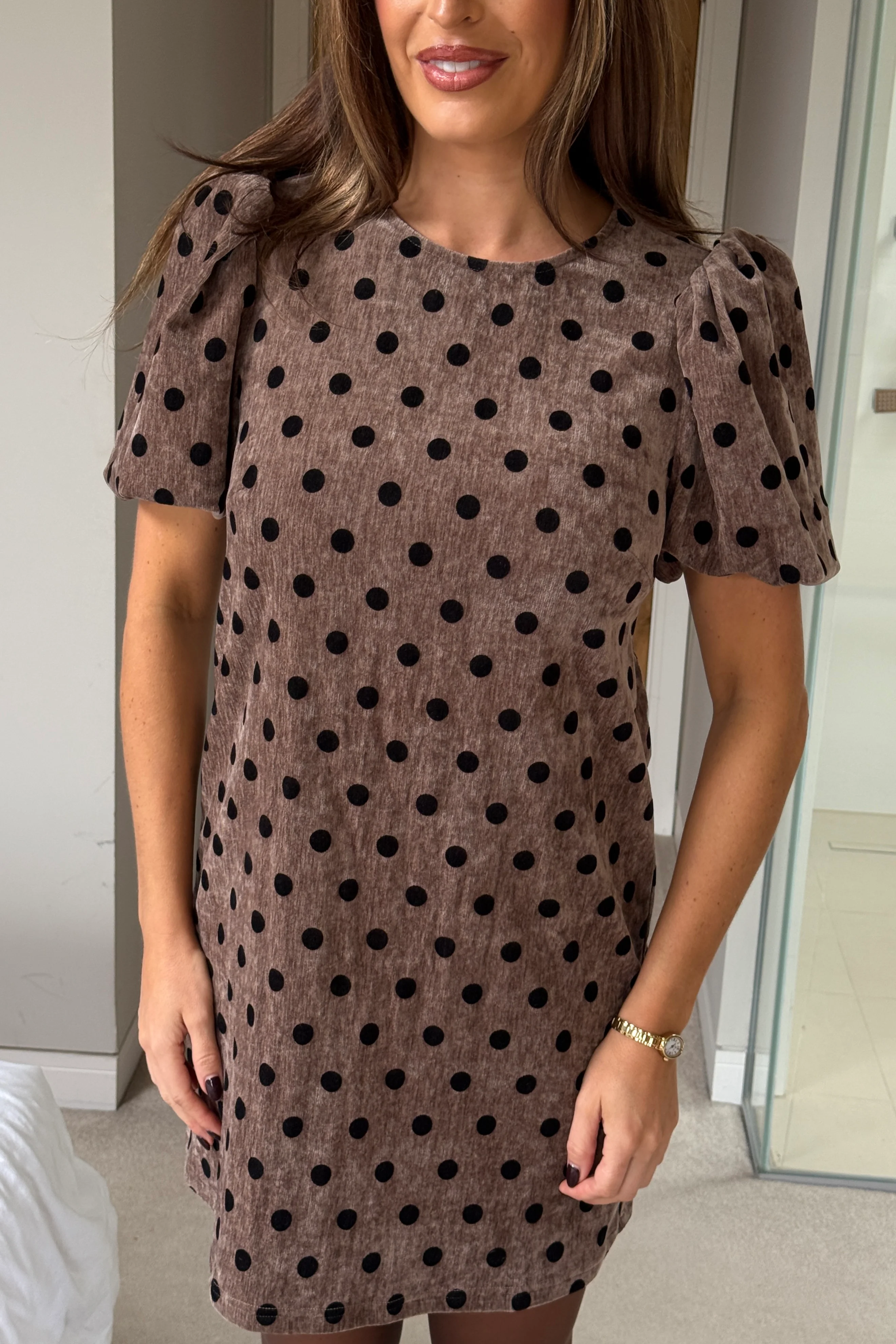 Reda Round Neck Puff Sleeve Mini Dress - Image 3