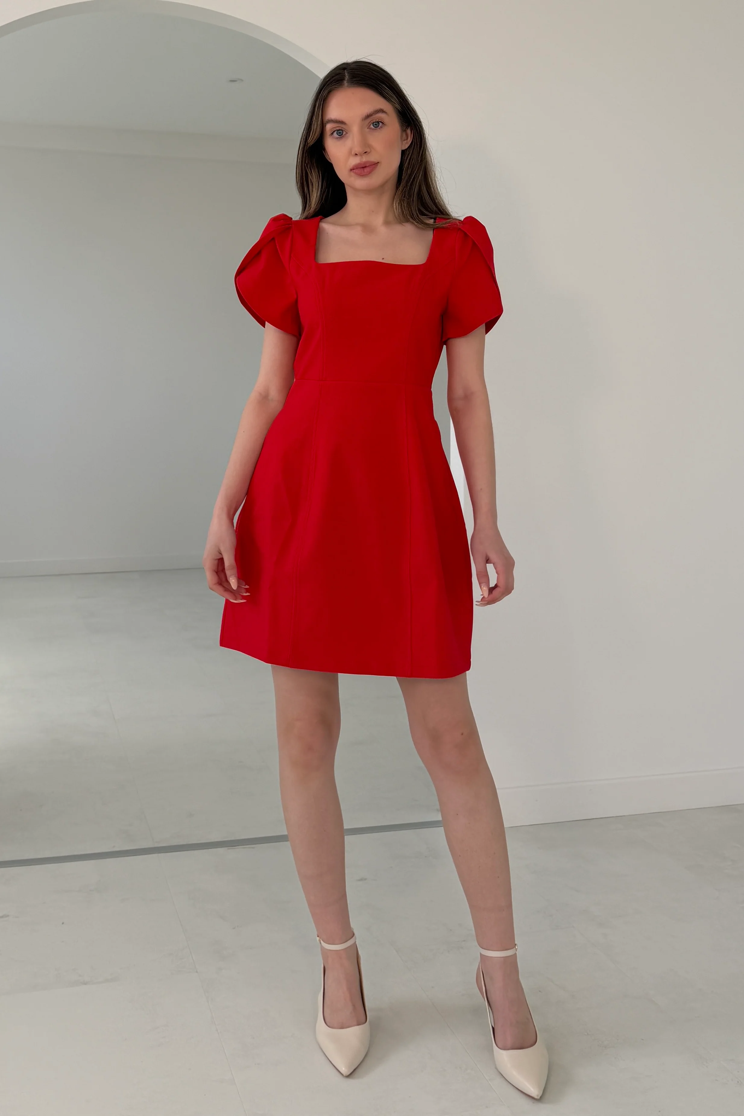 Reeve Square Neck Mini Dress Red - Image 2