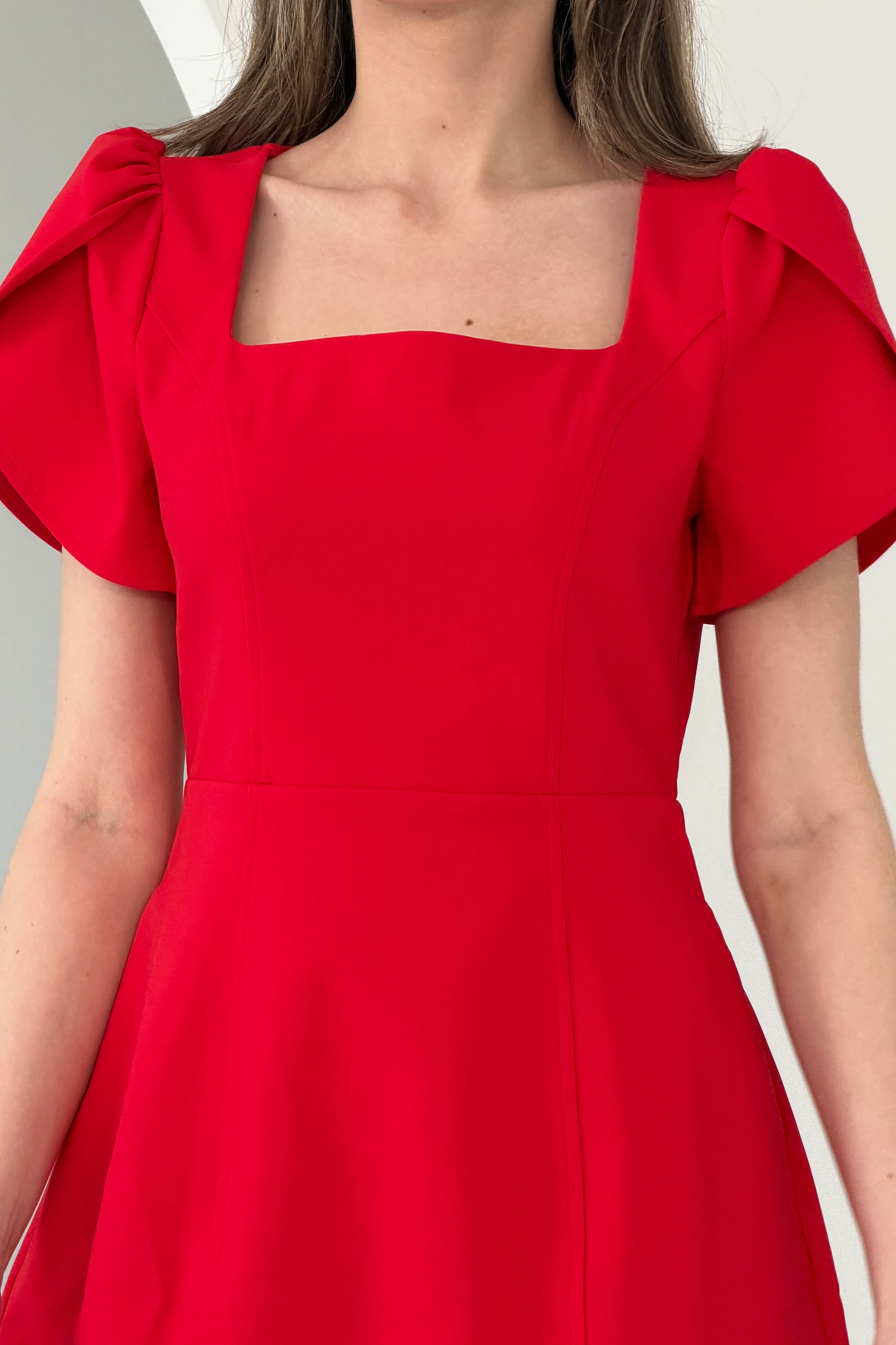 Reeve Square Neck Mini Dress Red - Image 3