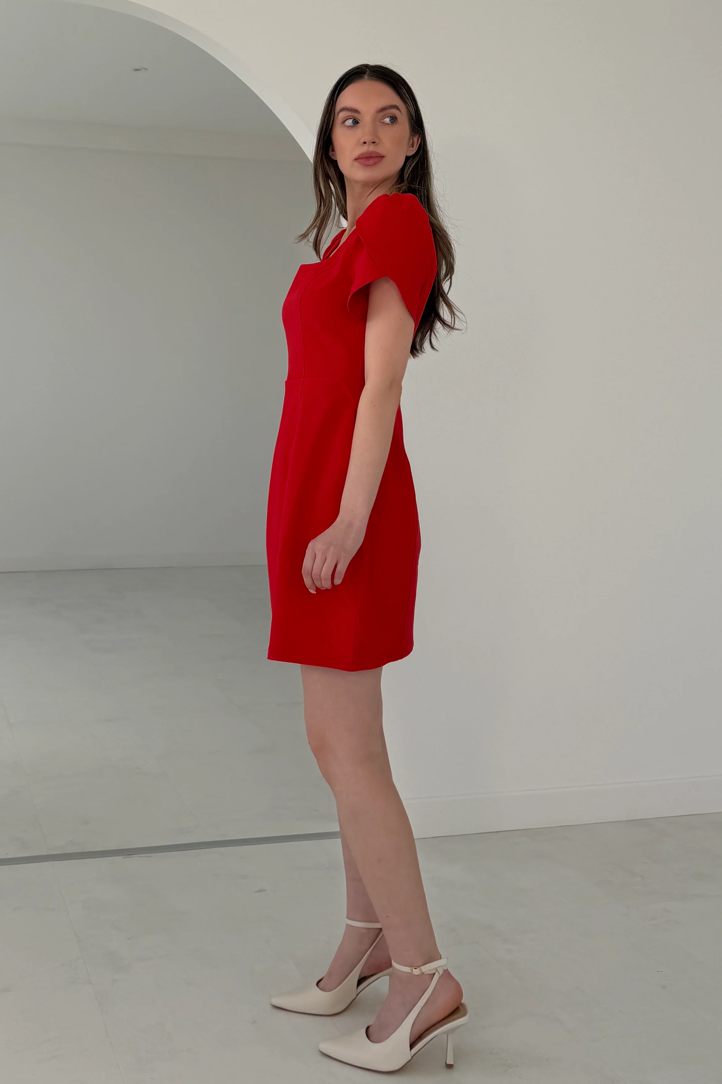 Reeve Square Neck Mini Dress Red - Image 5