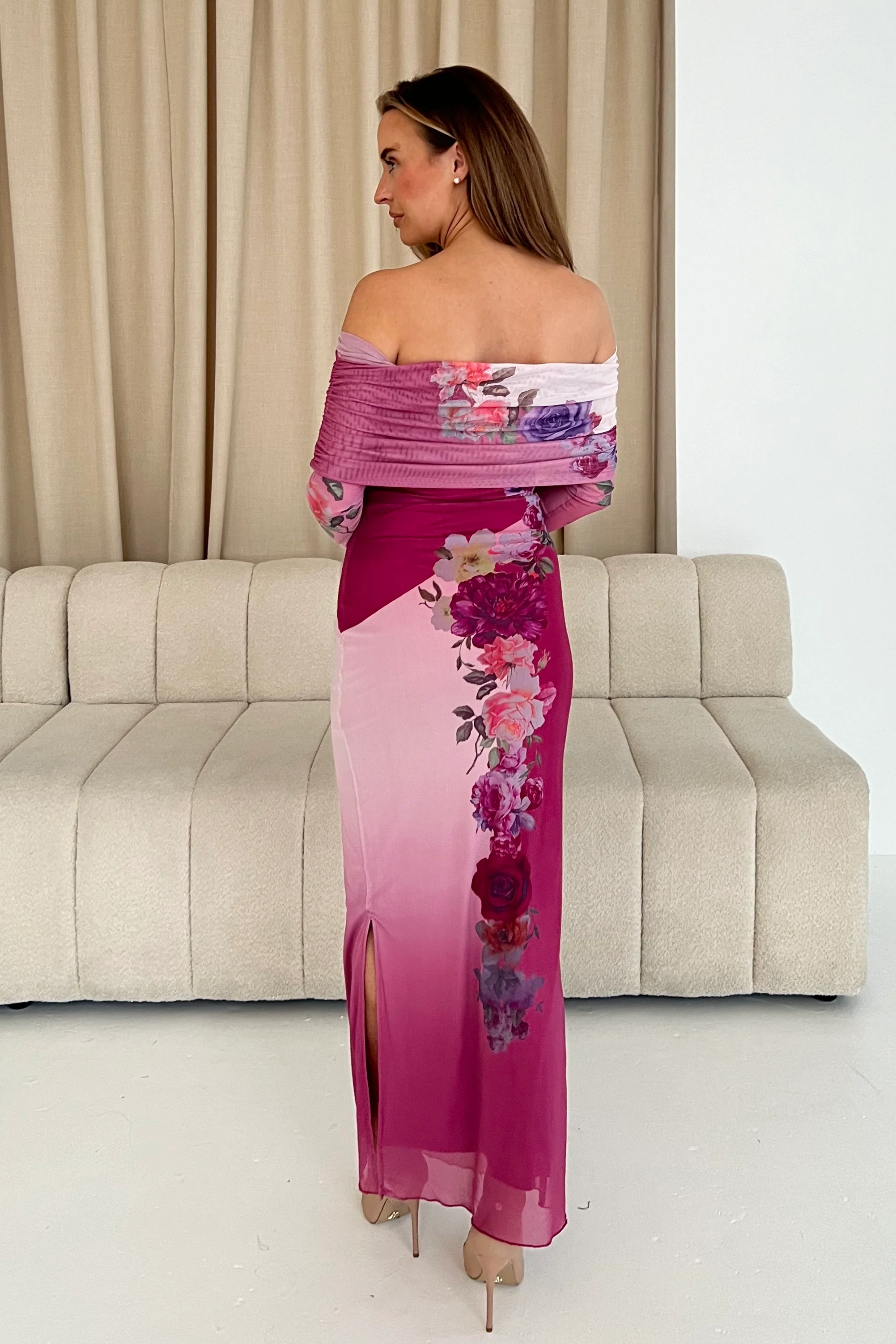 Reine Off The Shoulder Pink Floral Maxi Dress - Image 2