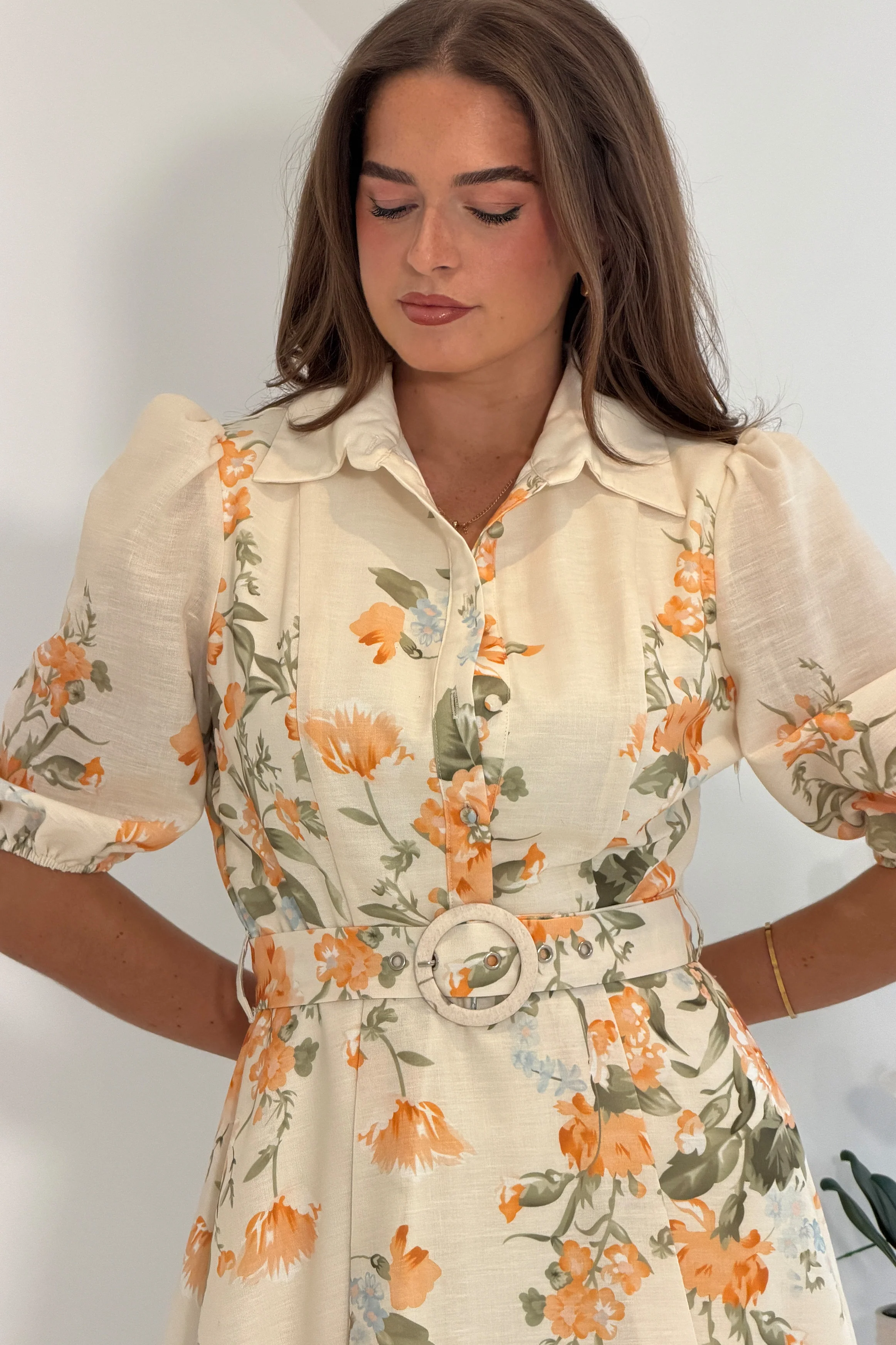 Renata Floral Boarder Print Print Midi Dress Cream - Image 2