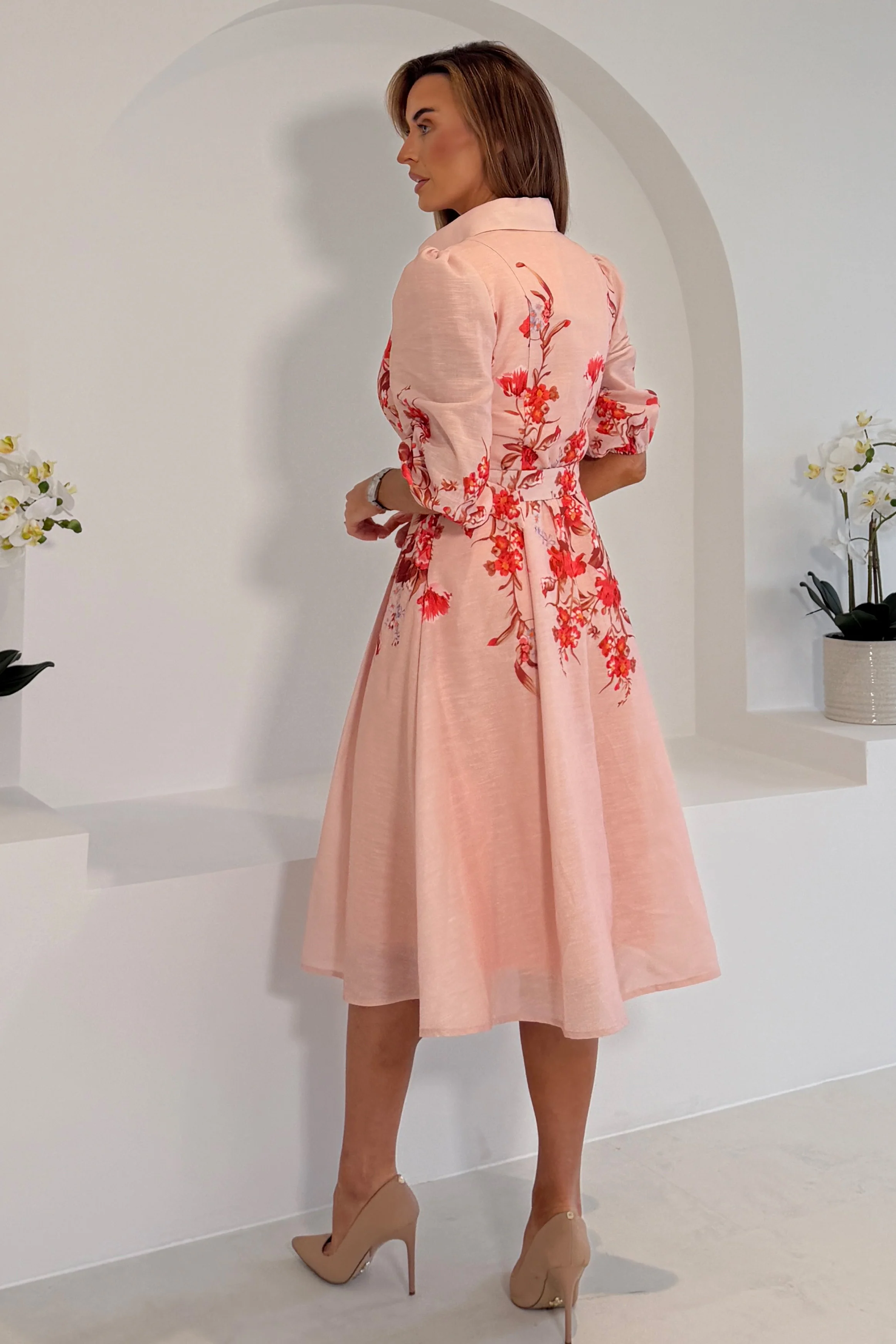Renata Floral Boarder Print Print Midi Dress Pink - Image 6