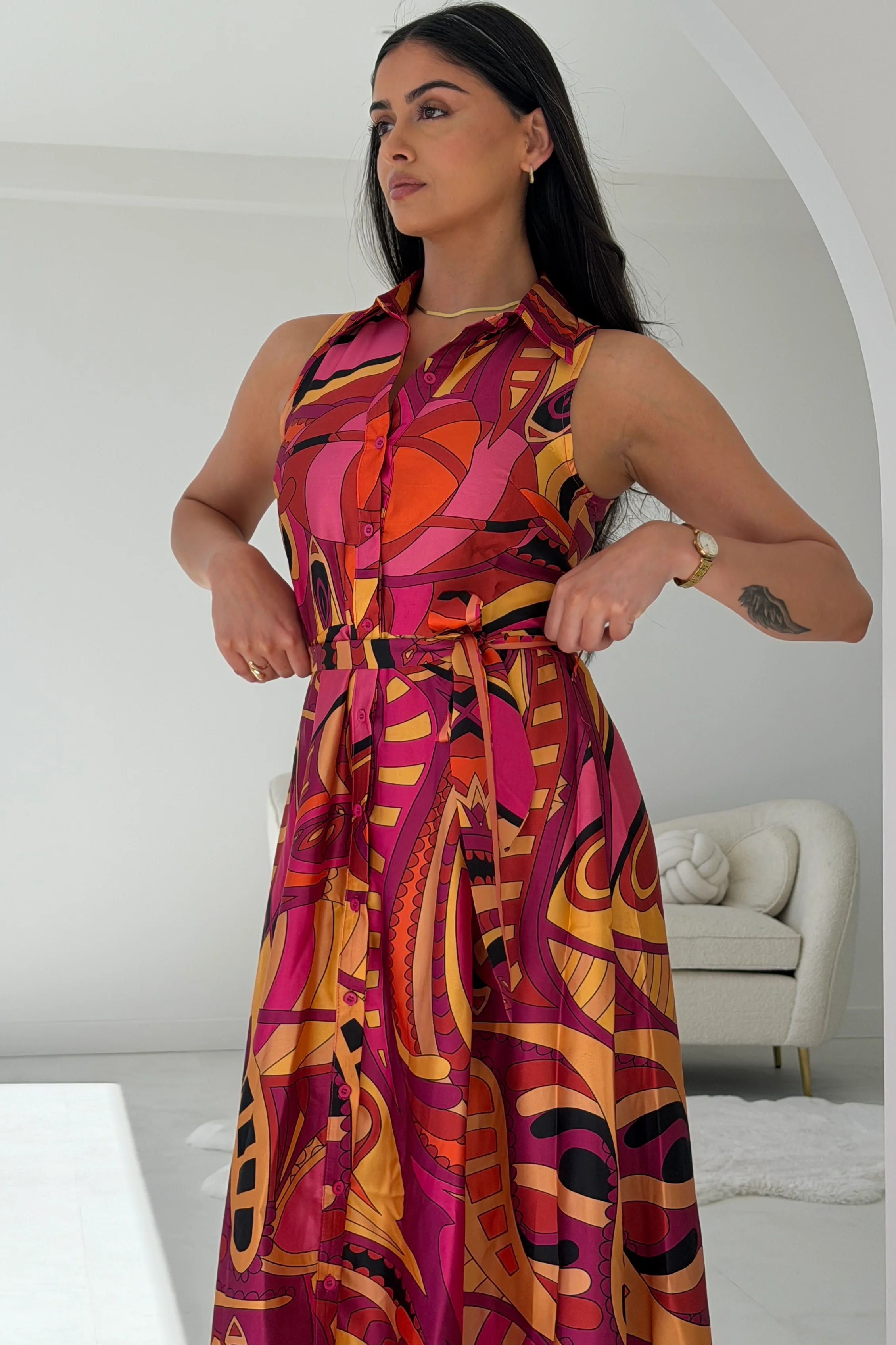 Rhia Sleeveless Boarder Print Shirt Maxi Dress - Image 2
