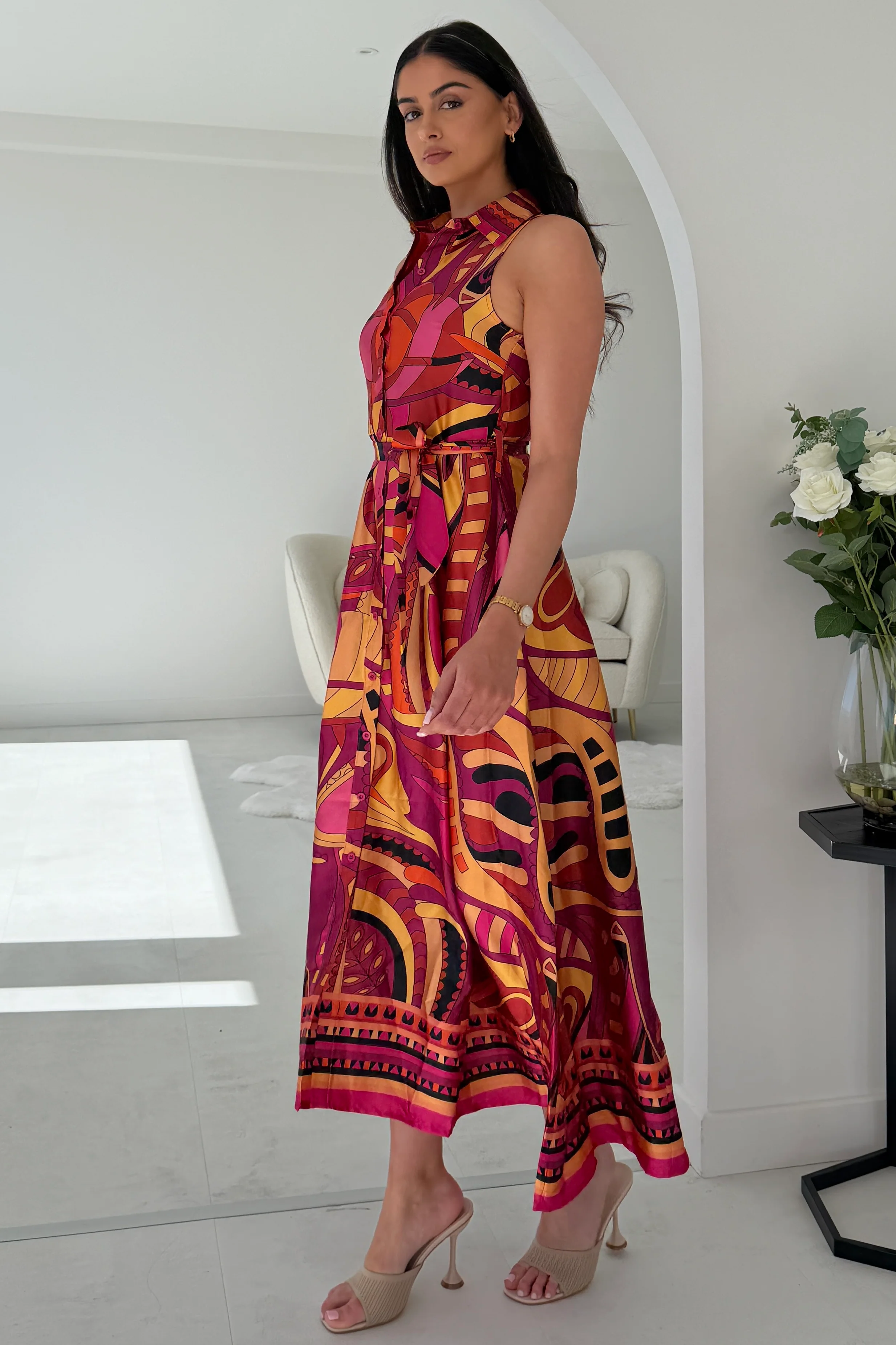 Rhia Sleeveless Boarder Print Shirt Maxi Dress - Image 3