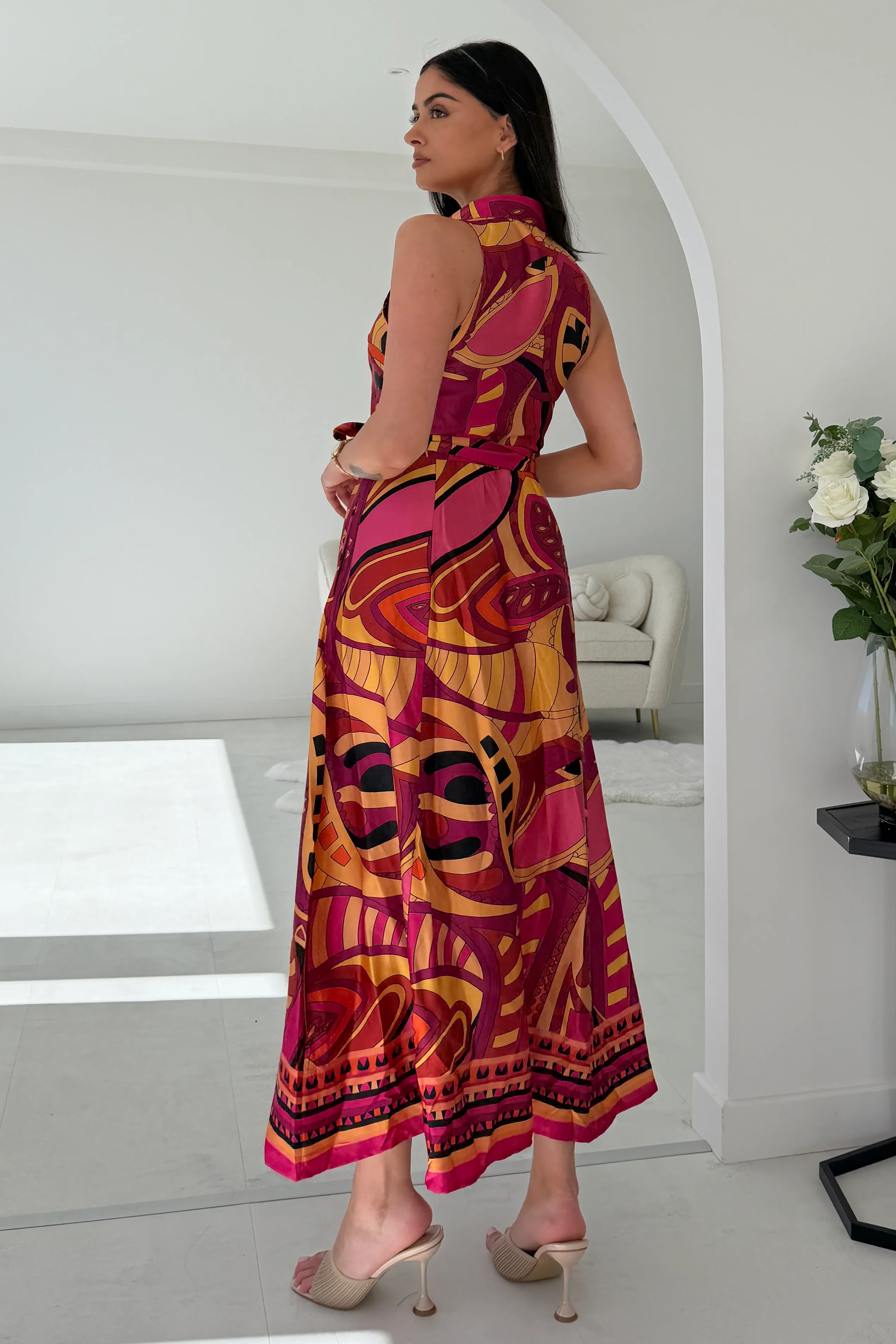 Rhia Sleeveless Boarder Print Shirt Maxi Dress - Image 6