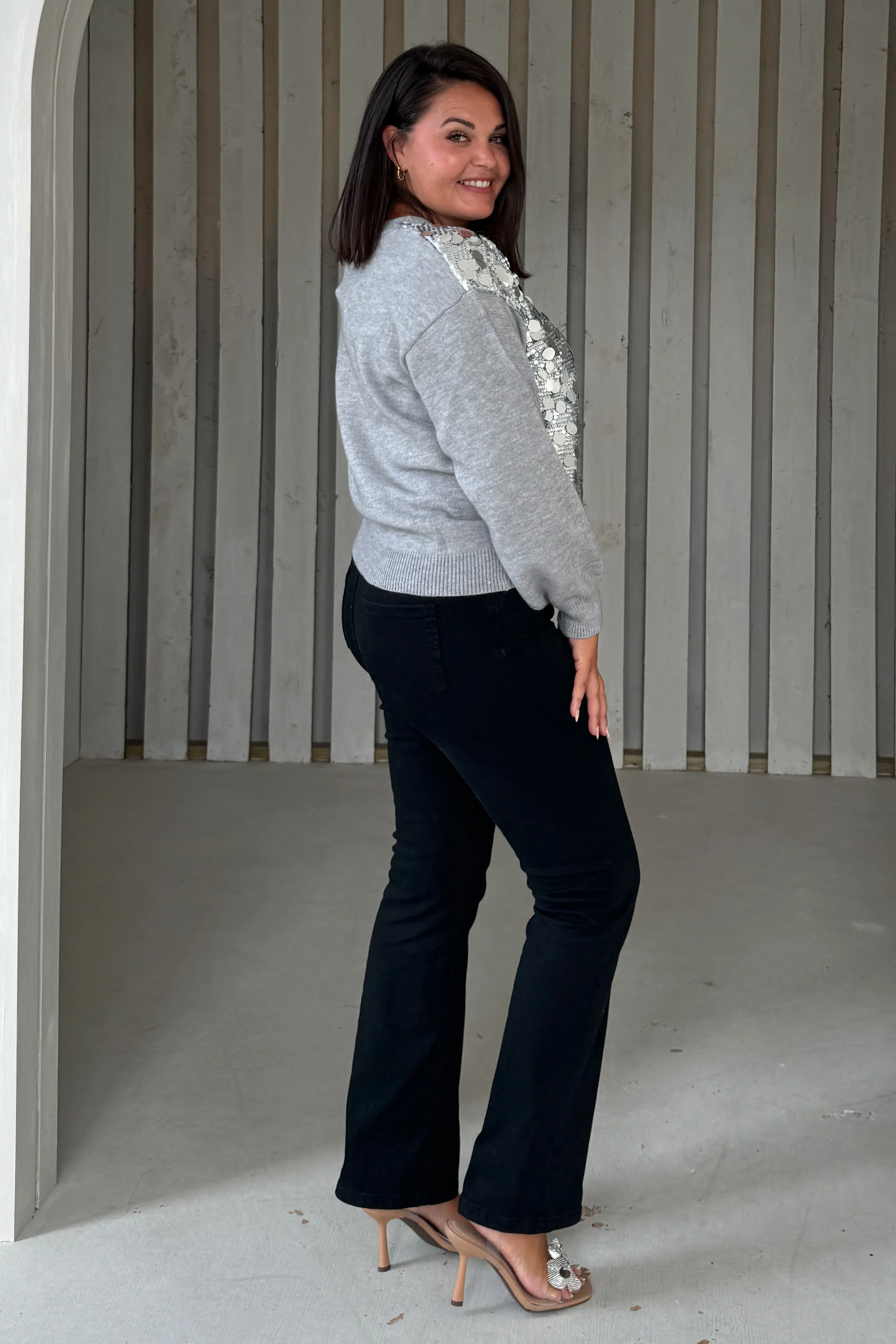 Rita Grey and Silver Sequin Knit Cardigan - Image 7