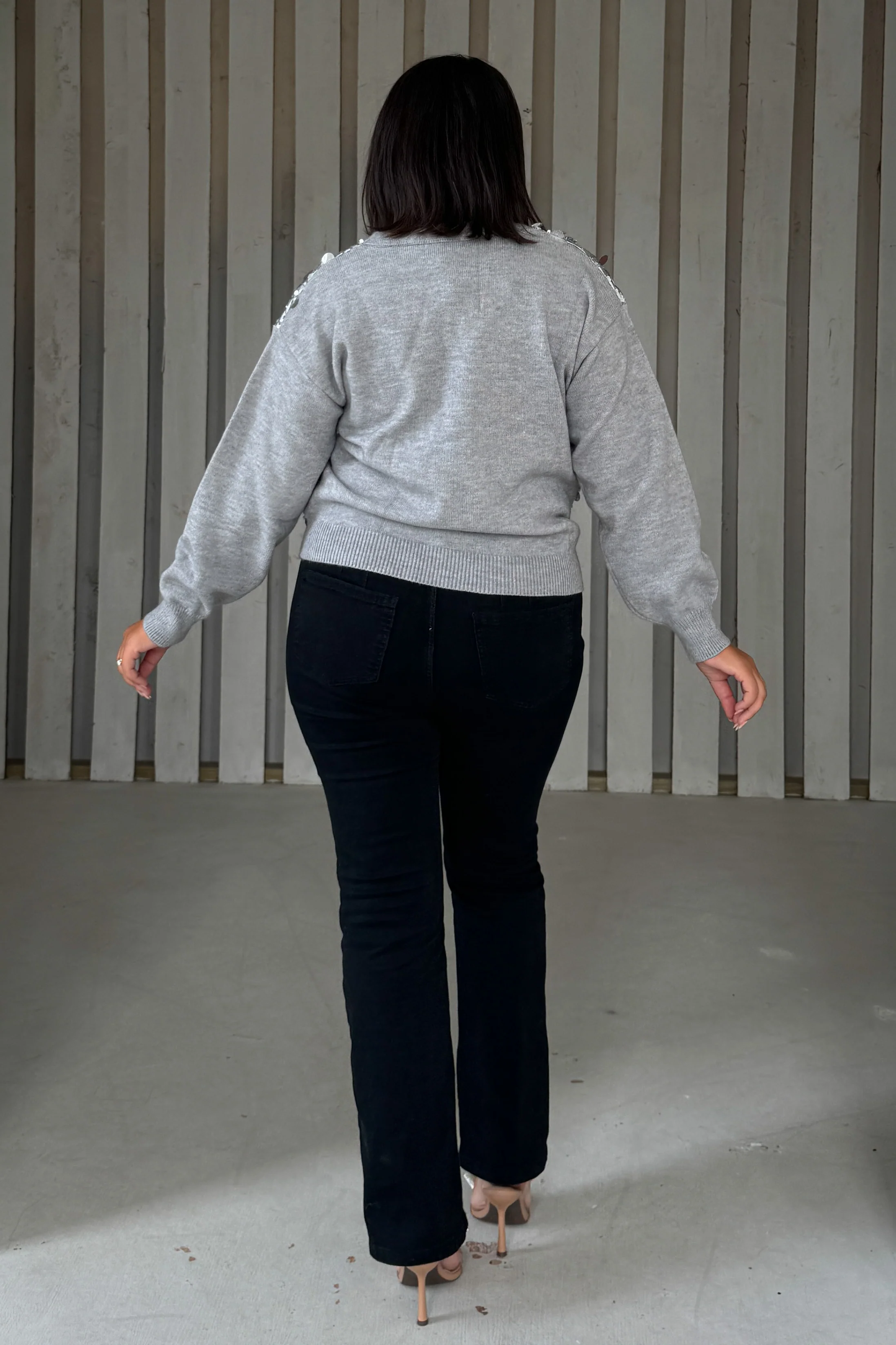 Rita Grey and Silver Sequin Knit Cardigan - Image 8