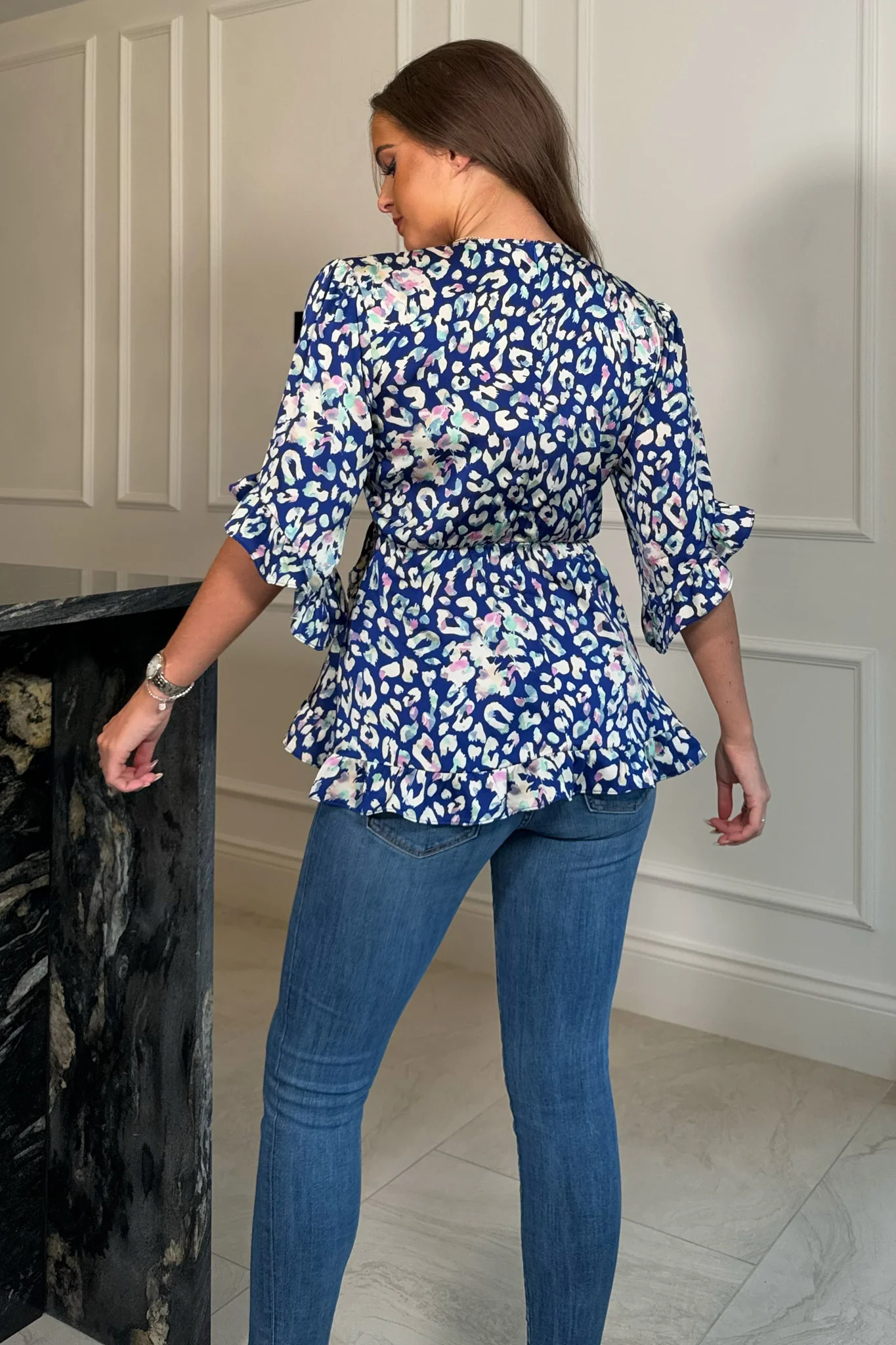 Rory Frill Detail Wrap Front Top Blue Animal - Image 4