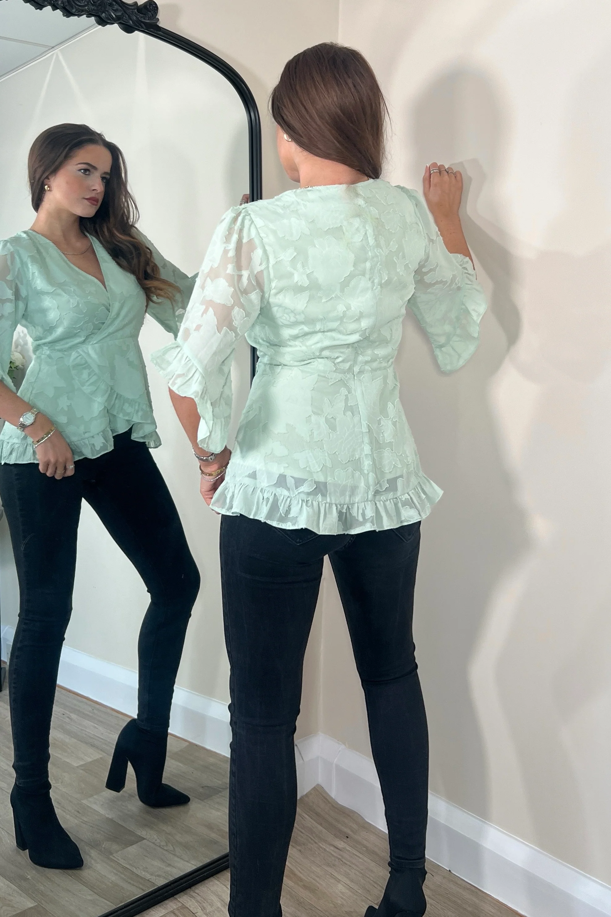 Rory Frill Detail Wrap Front Top Green - Image 4