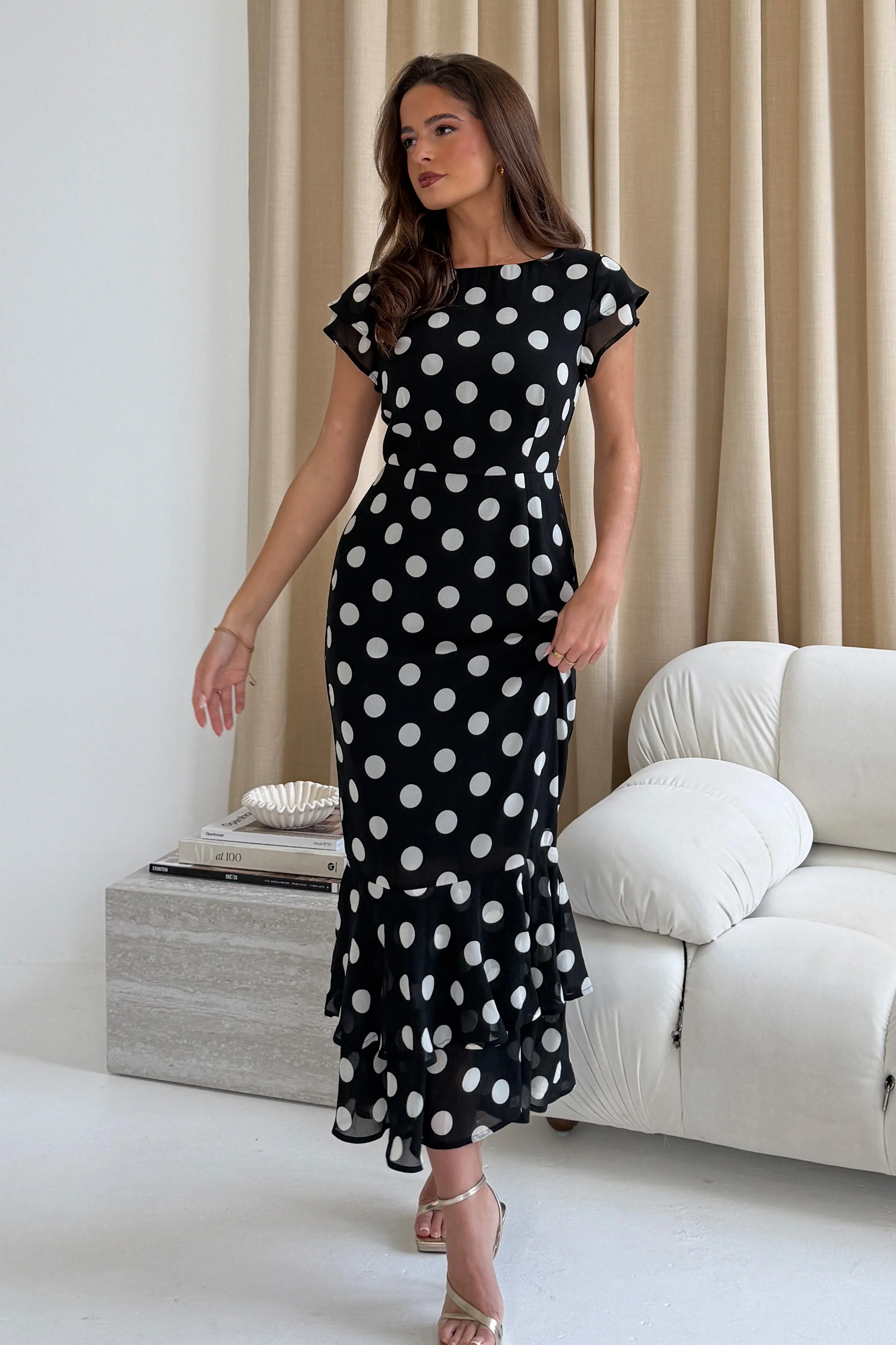 Roxy Boat Neck Frill Midi Black Spot - Image 3