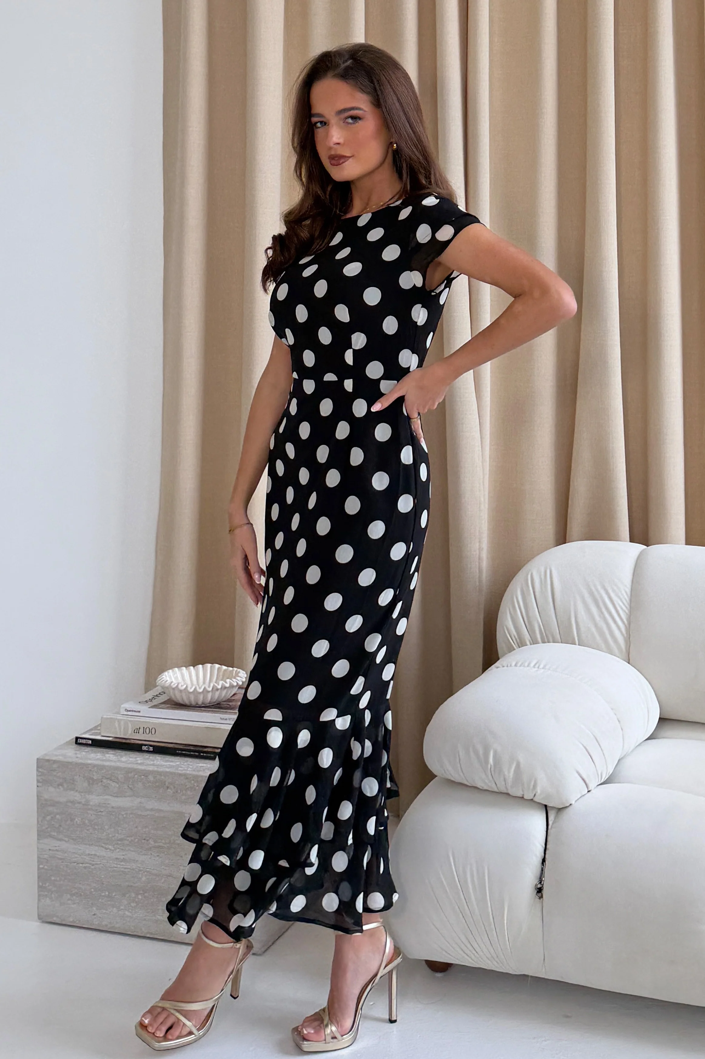 Roxy Boat Neck Frill Midi Black Spot - Image 6