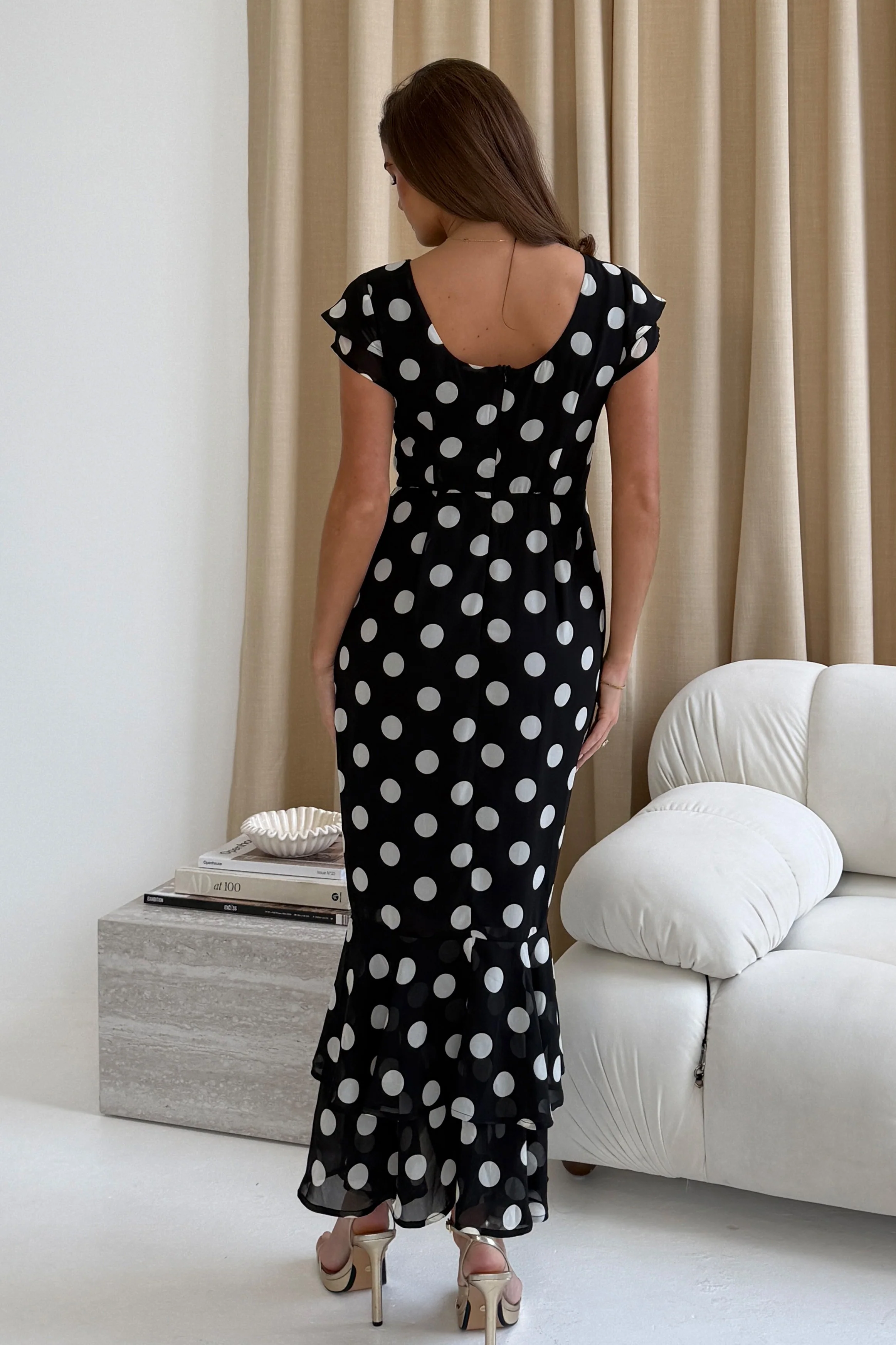 Roxy Boat Neck Frill Midi Black Spot - Image 7
