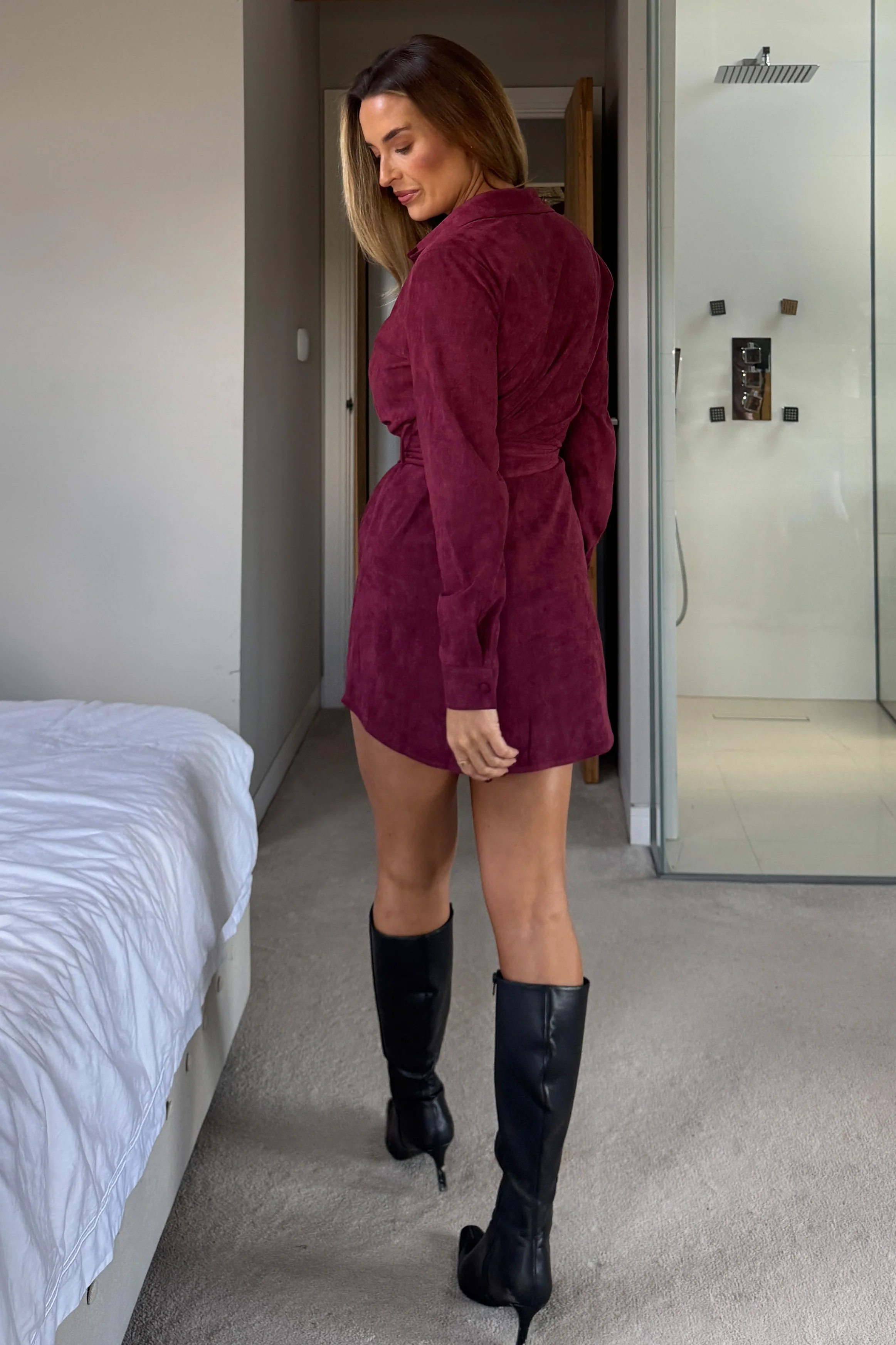Savora Suede Mini Shirt Dress Berry - Image 4