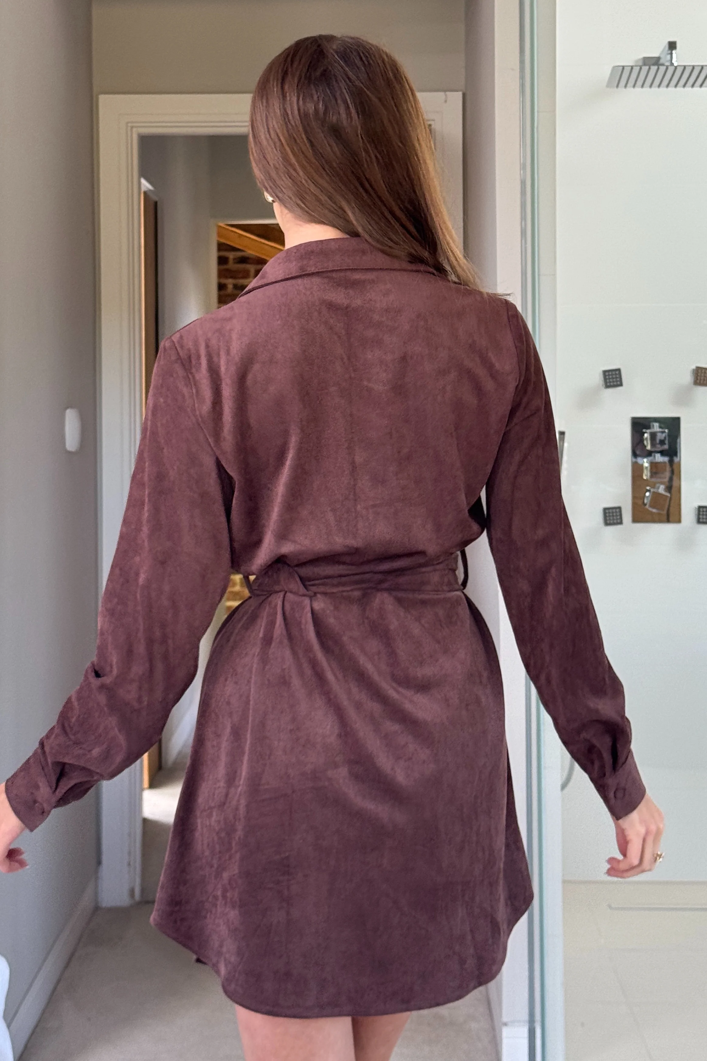 Savora Suede Mini Shirt Dress Chocolate - Image 7