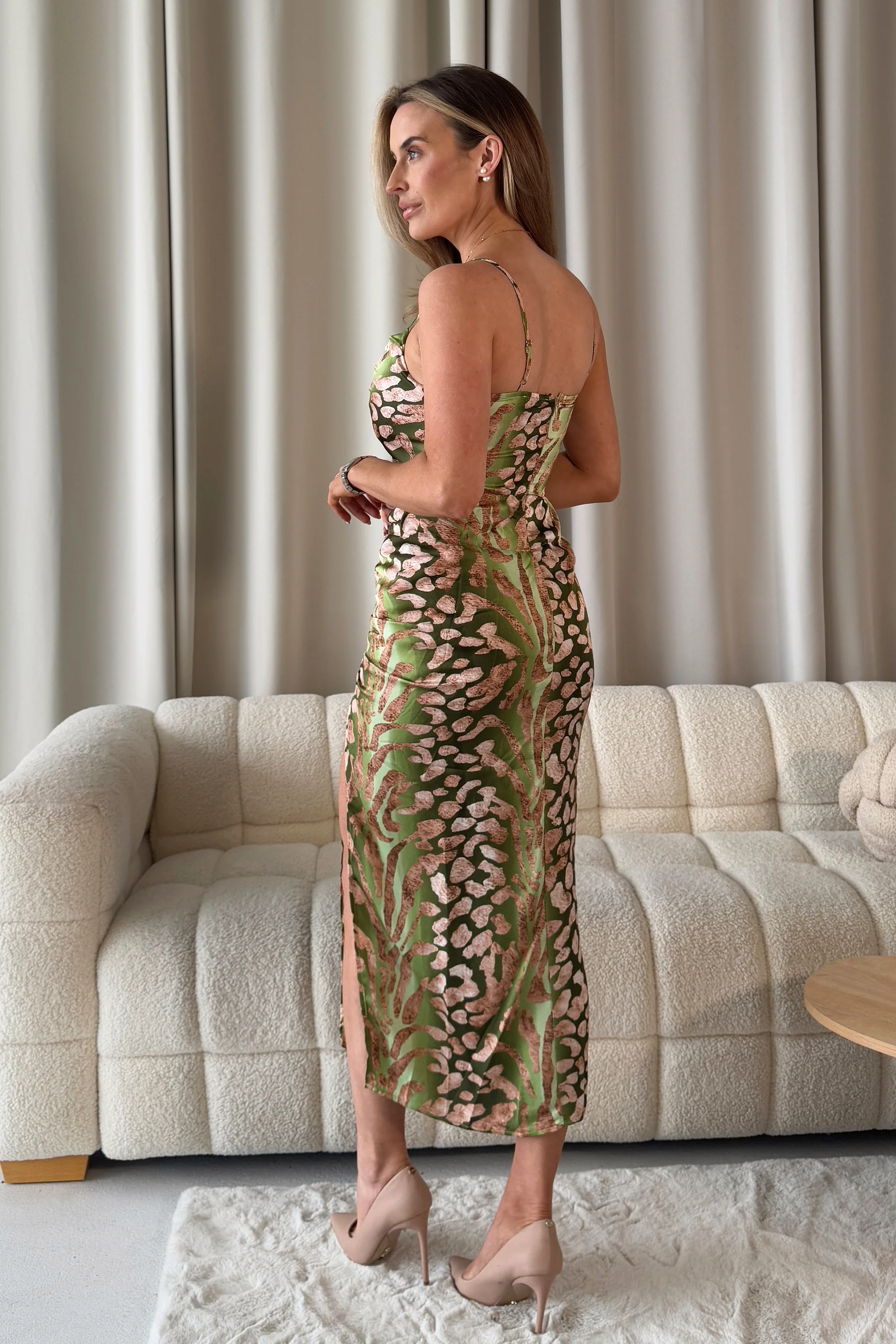 Selena Mixed Animal Ruched Midi Dress - Image 5