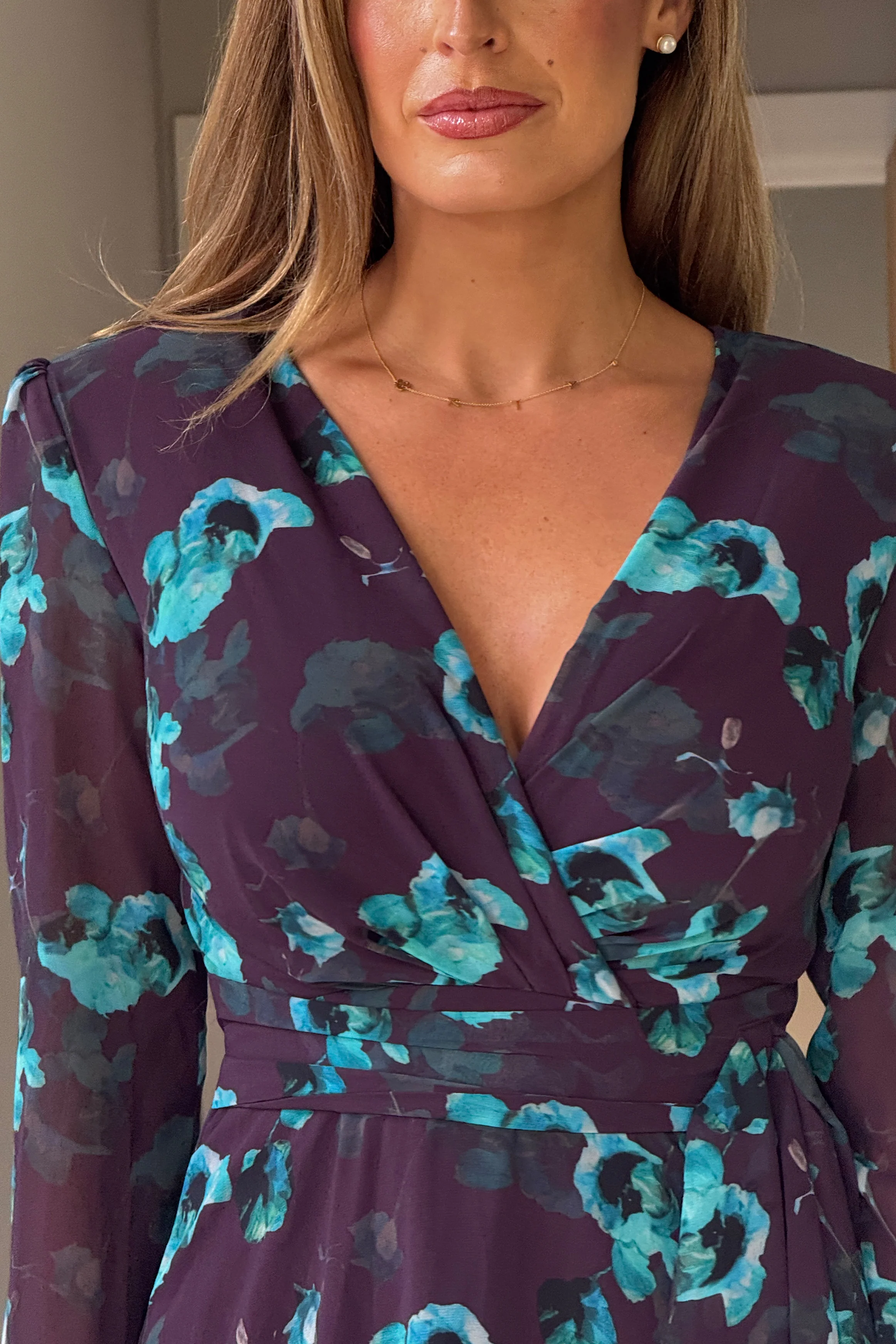 Sloane Long Sleeve Sash Detail Mini Dress Plum - Image 2