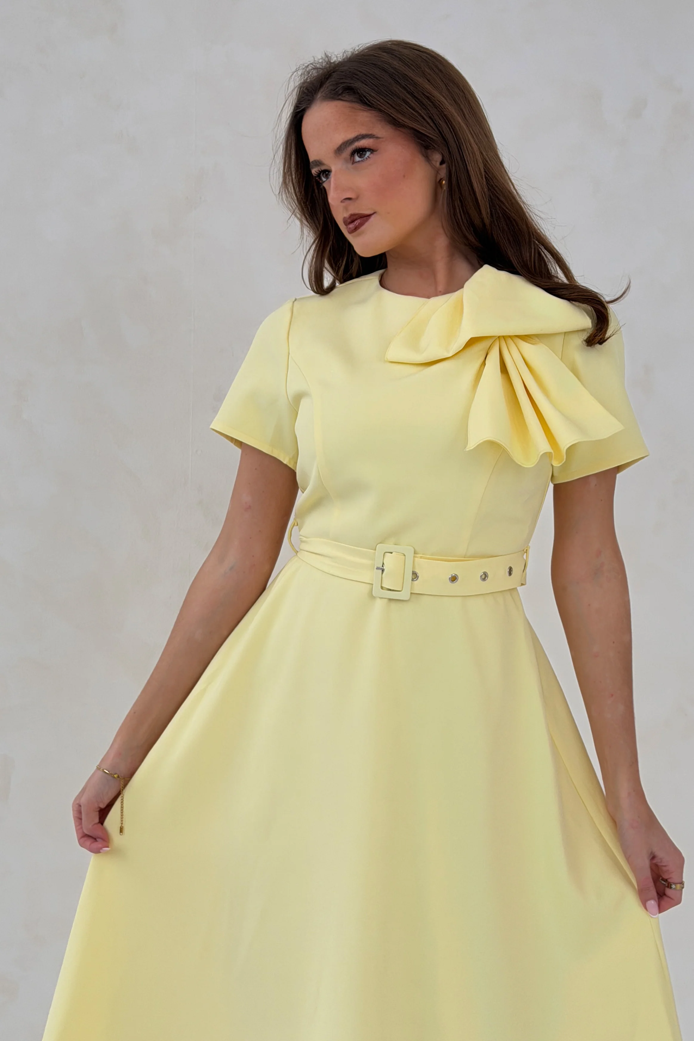 Sorelle Belted Midi Dress Yellow - Image 2