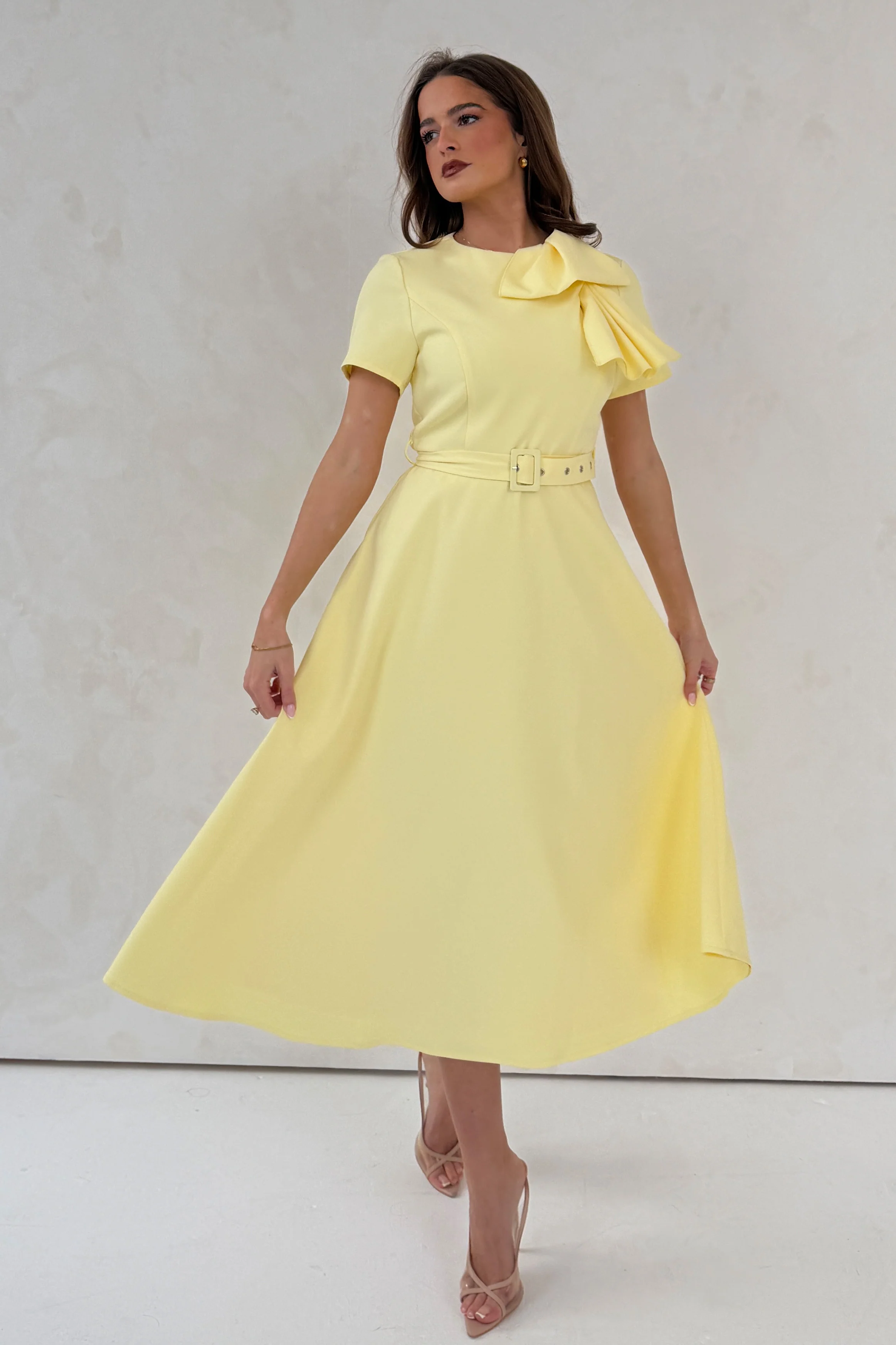 Sorelle Belted Midi Dress Yellow - Image 3