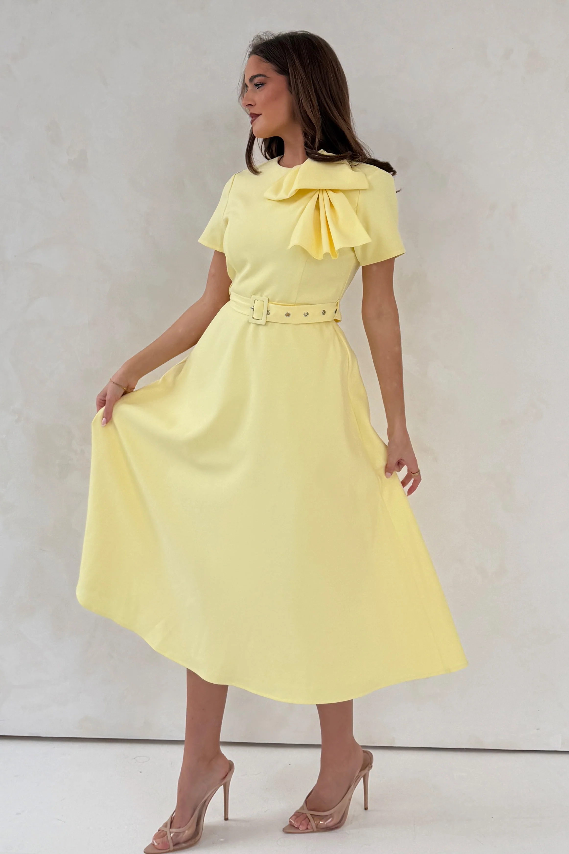 Sorelle Belted Midi Dress Yellow - Image 4