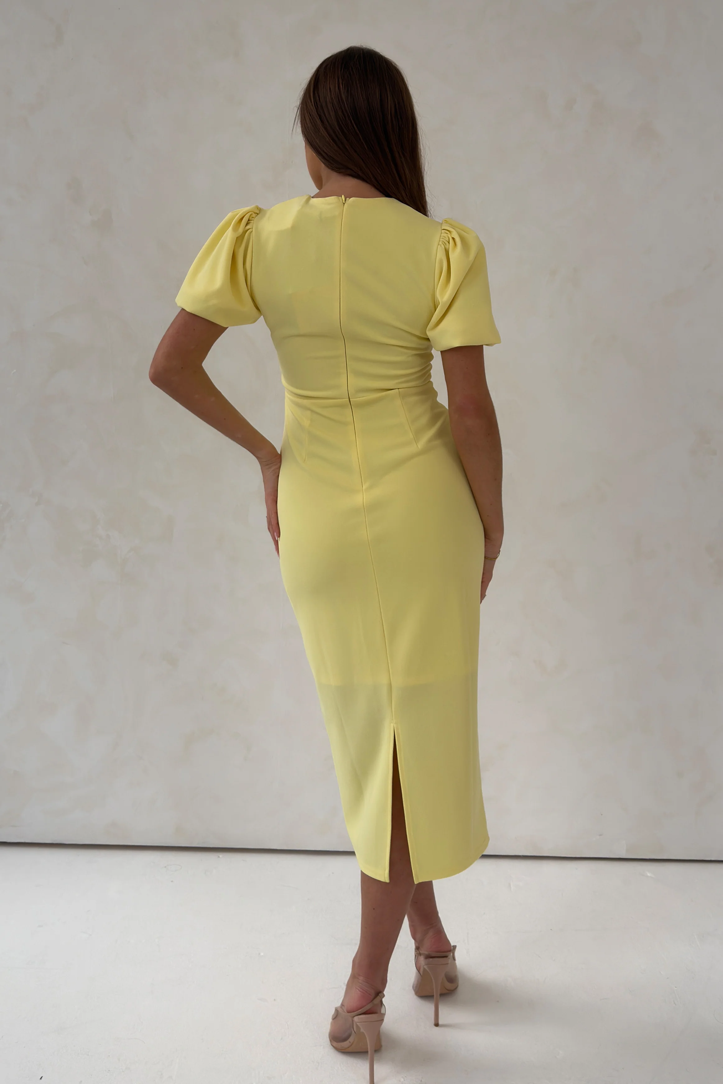 Sue Puff Sleeve Round Neck Midi Dress Yellow - Image 5
