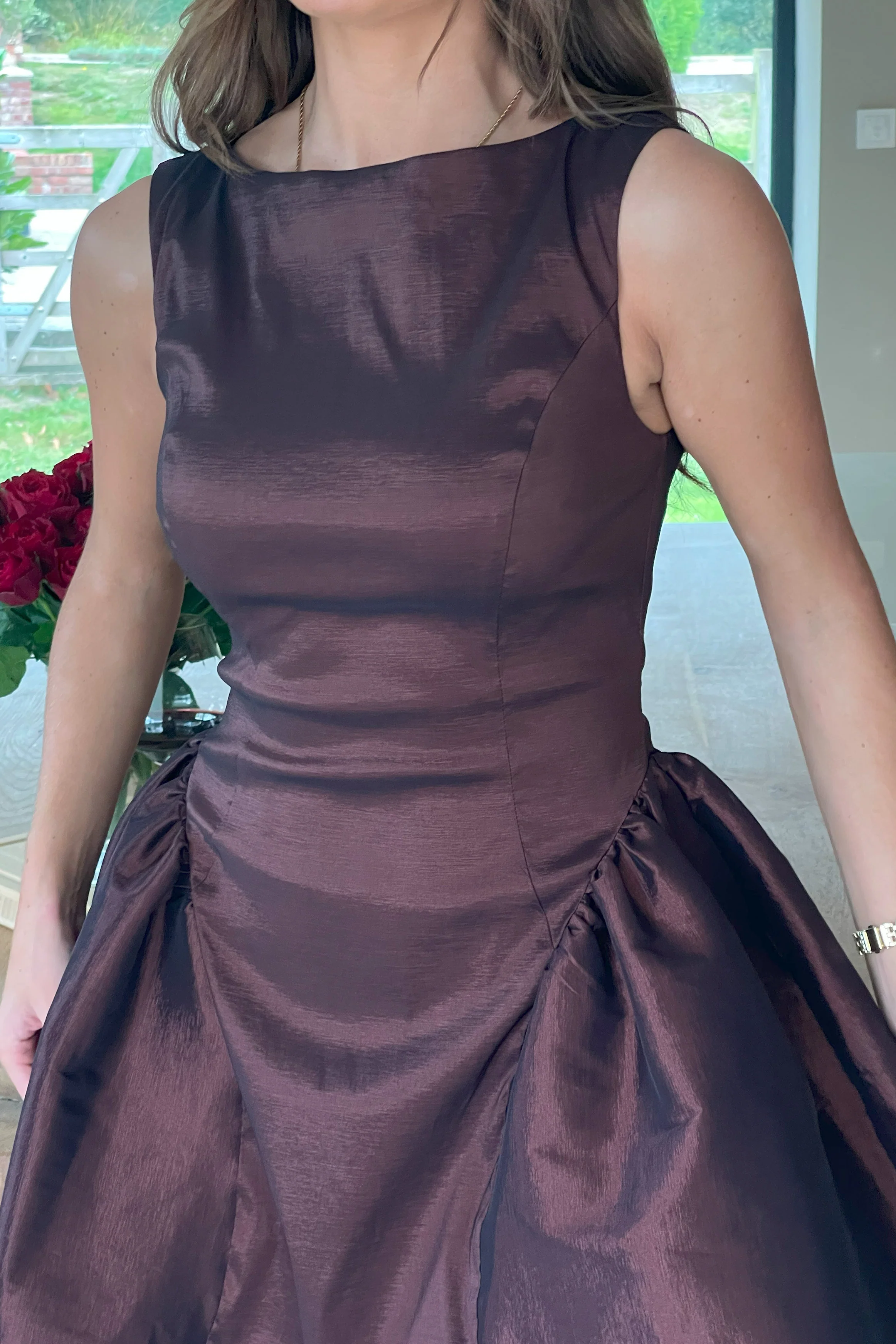 Suri Dropped Waist Mini Dress Brown - Image 3