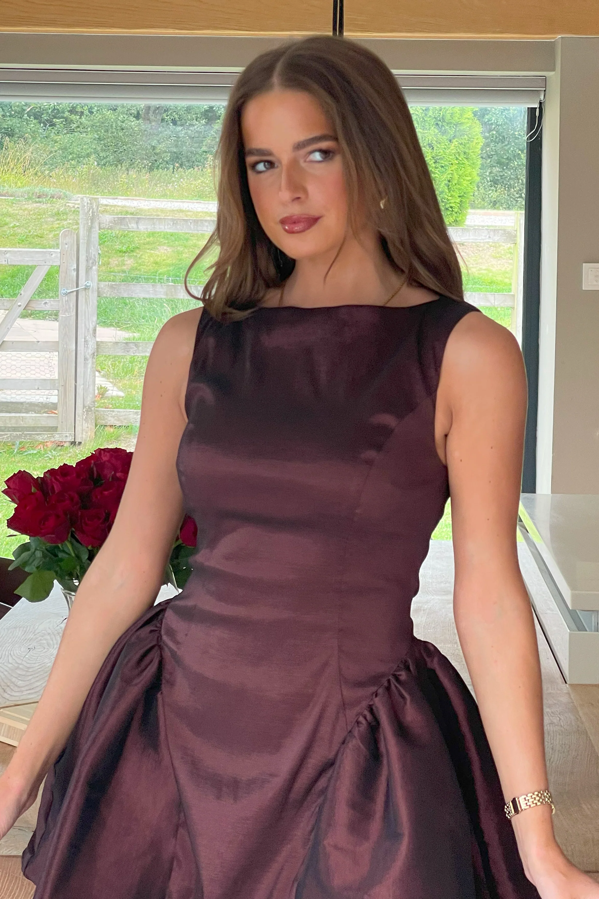 Suri Dropped Waist Mini Dress Brown - Image 4