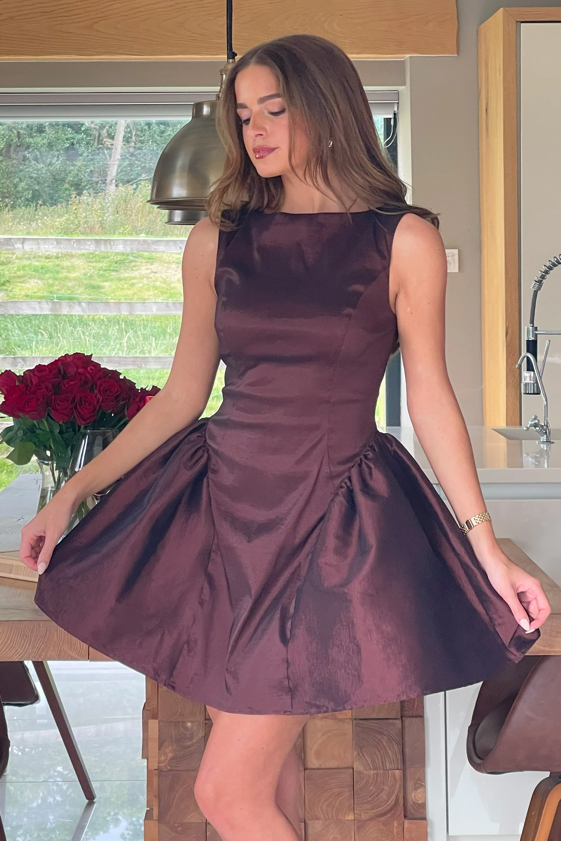 Suri Dropped Waist Mini Dress Brown - Image 5