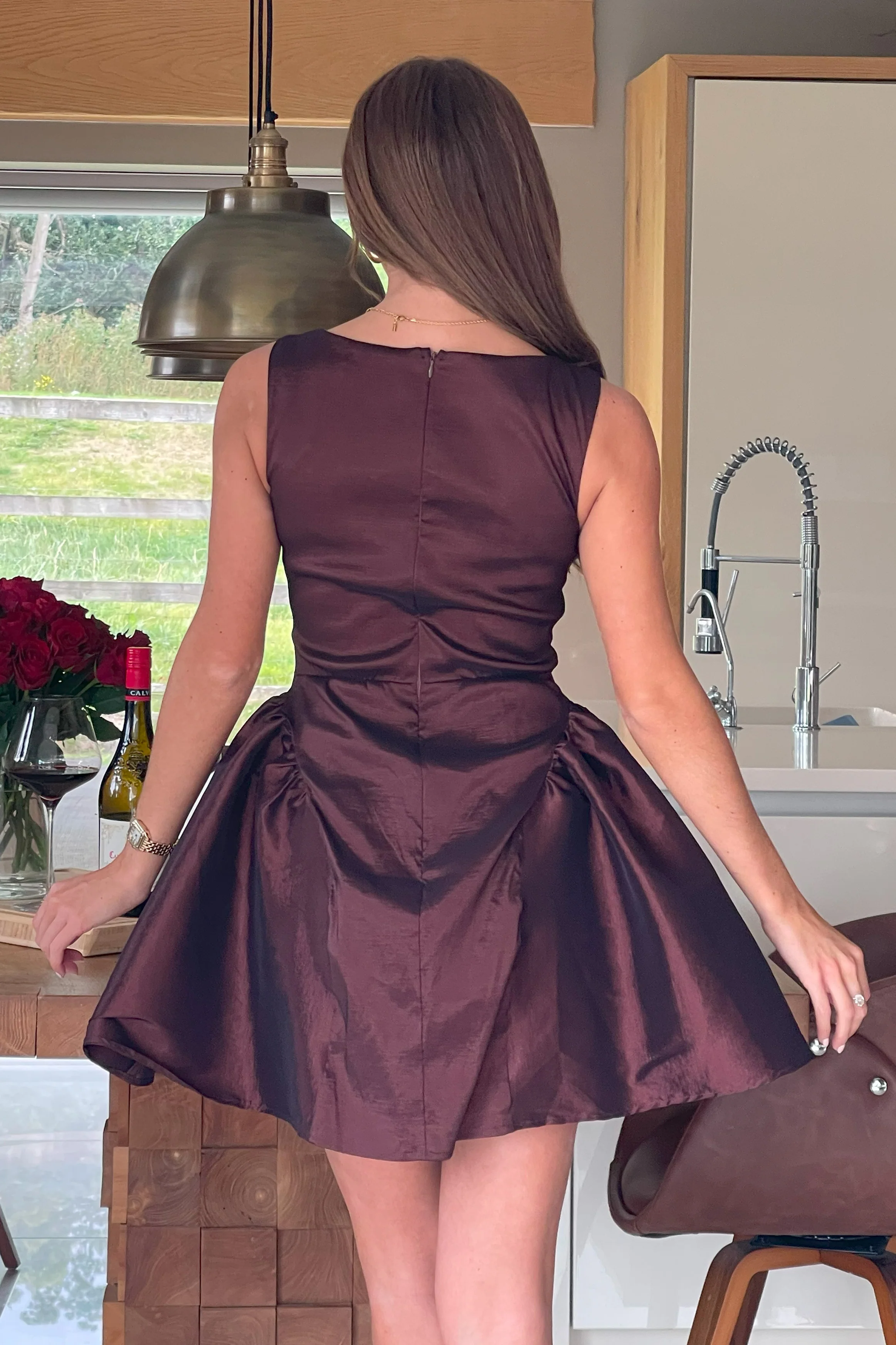 Suri Dropped Waist Mini Dress Brown - Image 6