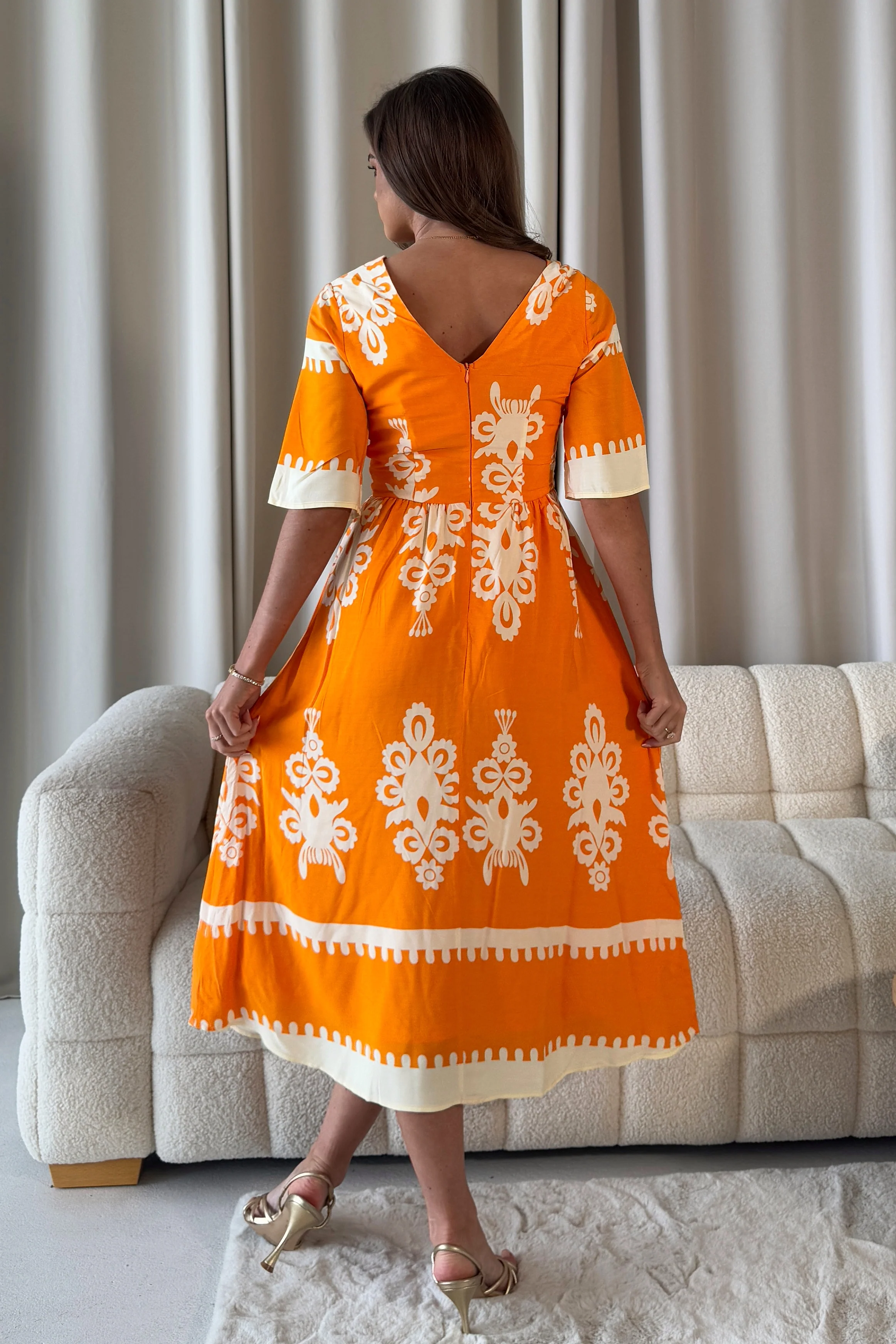Suzanne Orange Boarder Midi Dress - Image 4