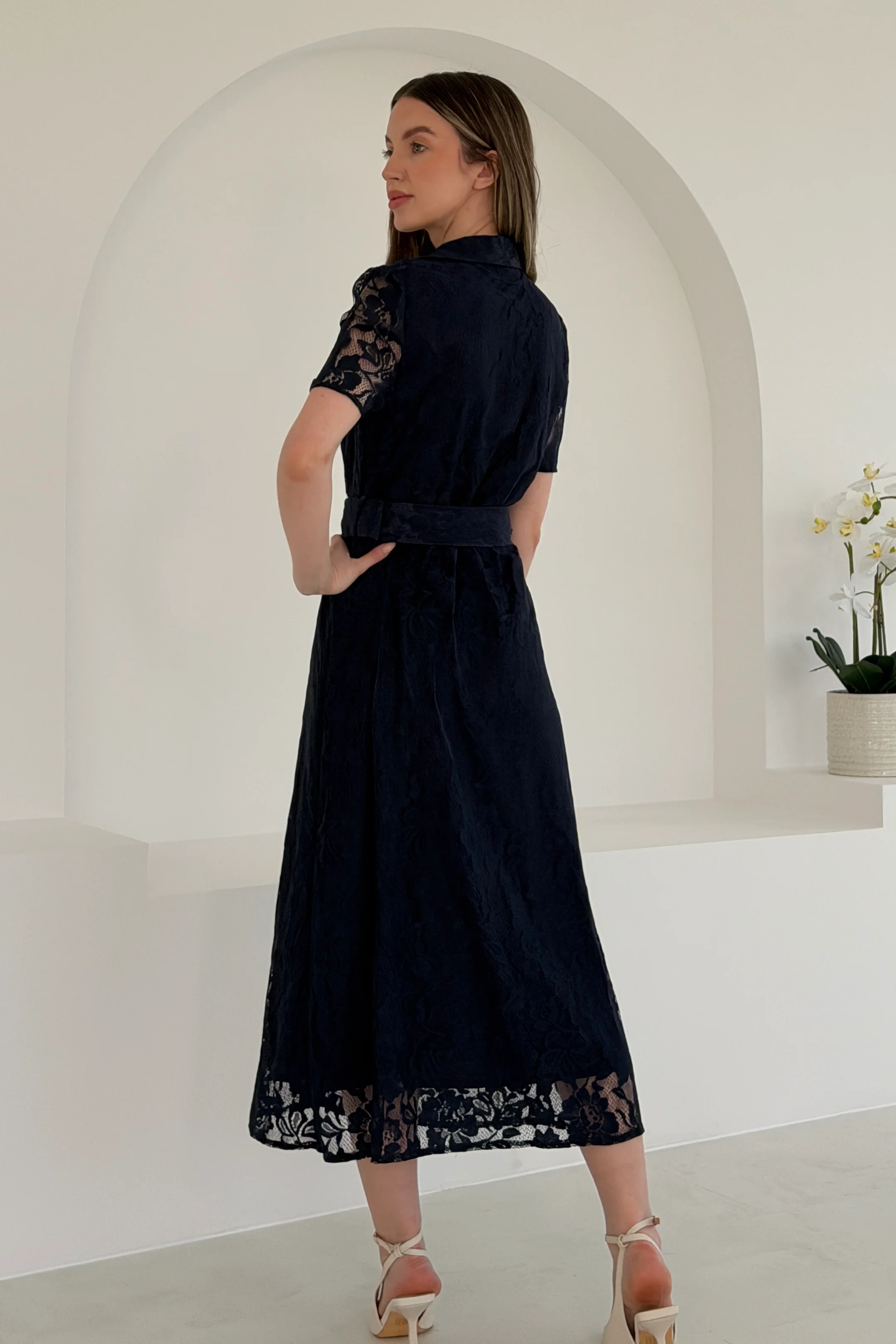 Tansy Short Sleeve Lace Shirt Dress Navy - Image 5