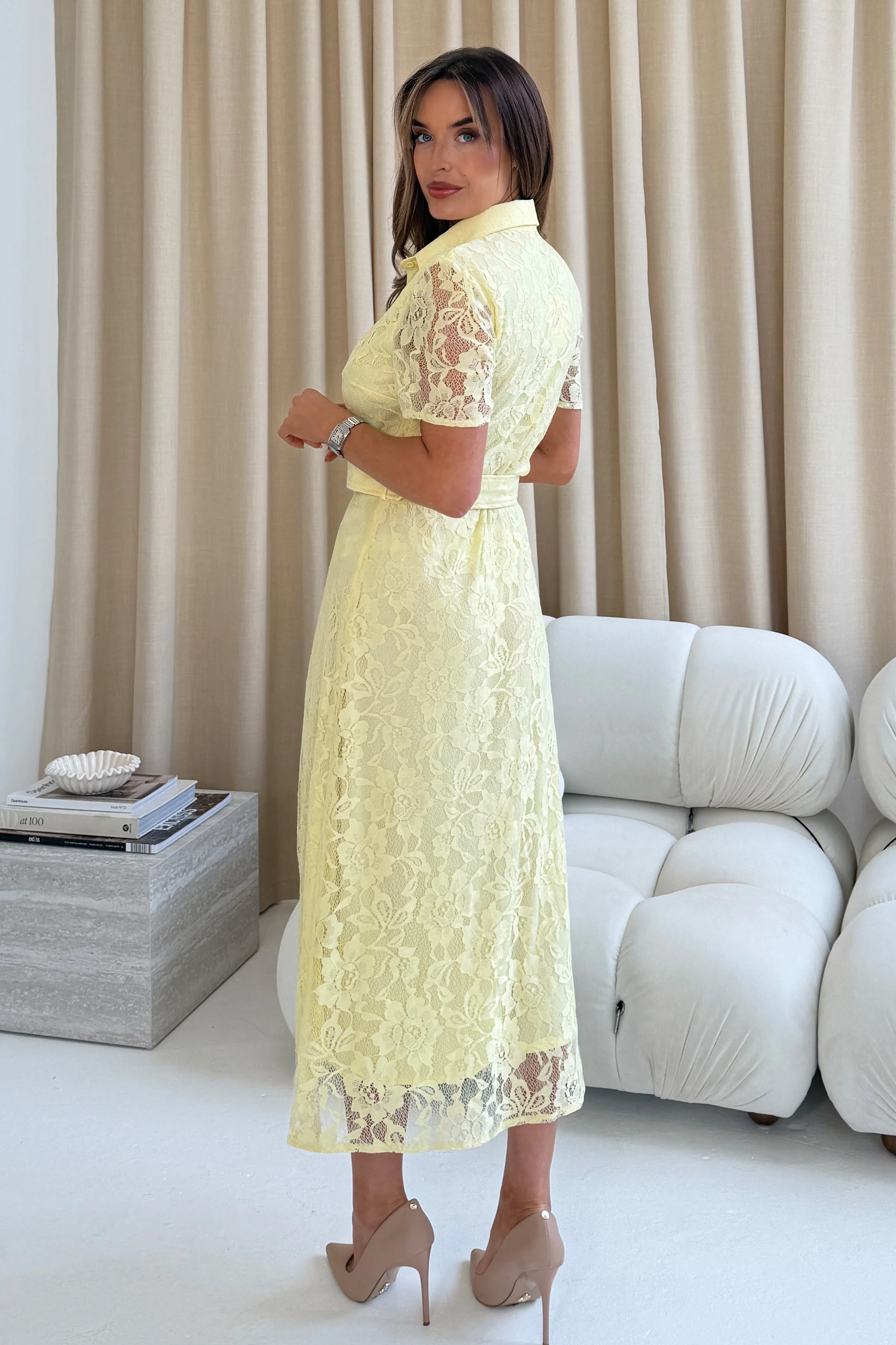 Tansy Short Sleeve Lace Shirt Dress Yellow - Image 6