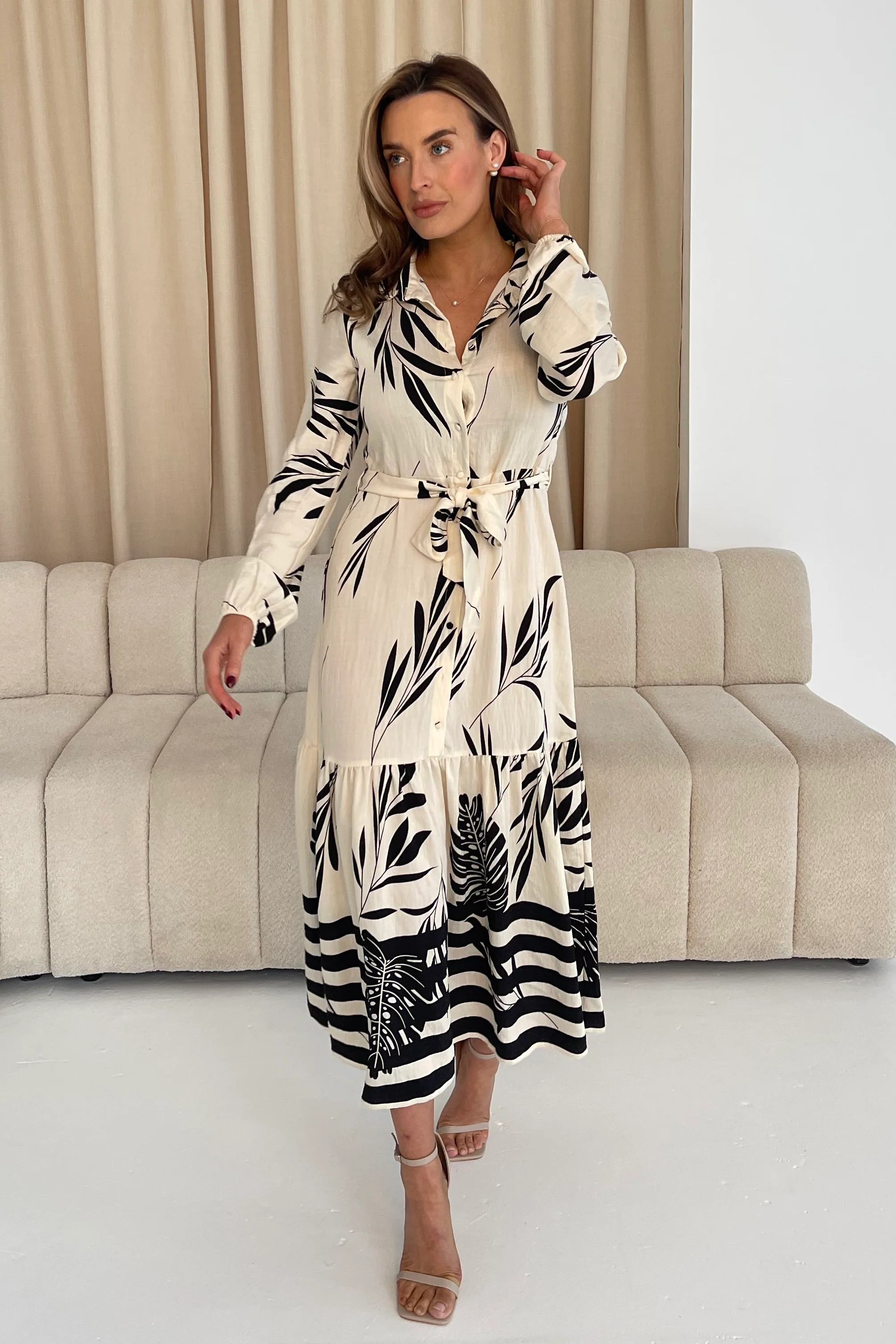 Tiana Mono Print Tiered Maxi Shirt Dress - Image 3