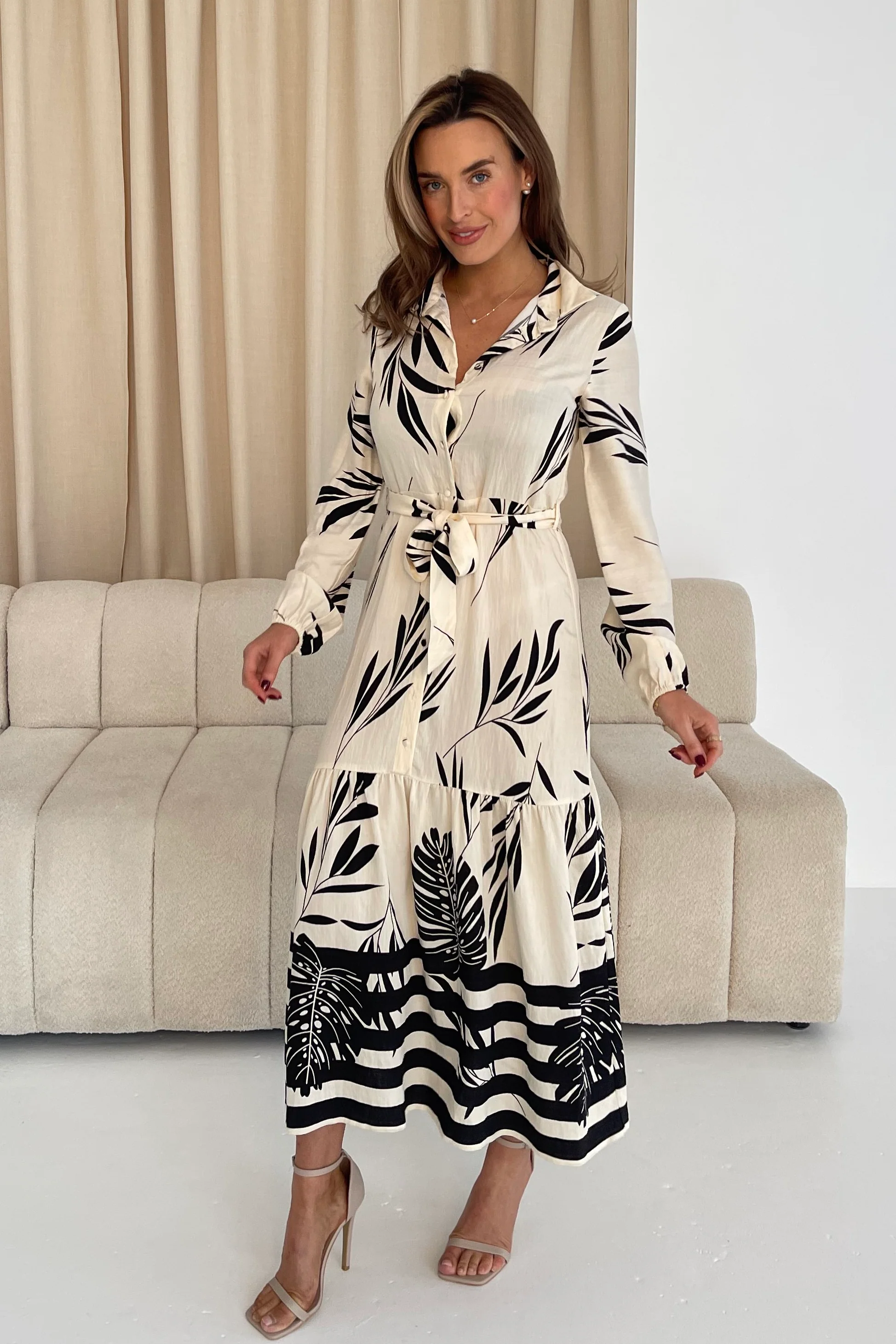 Tiana Mono Print Tiered Maxi Shirt Dress - Image 4