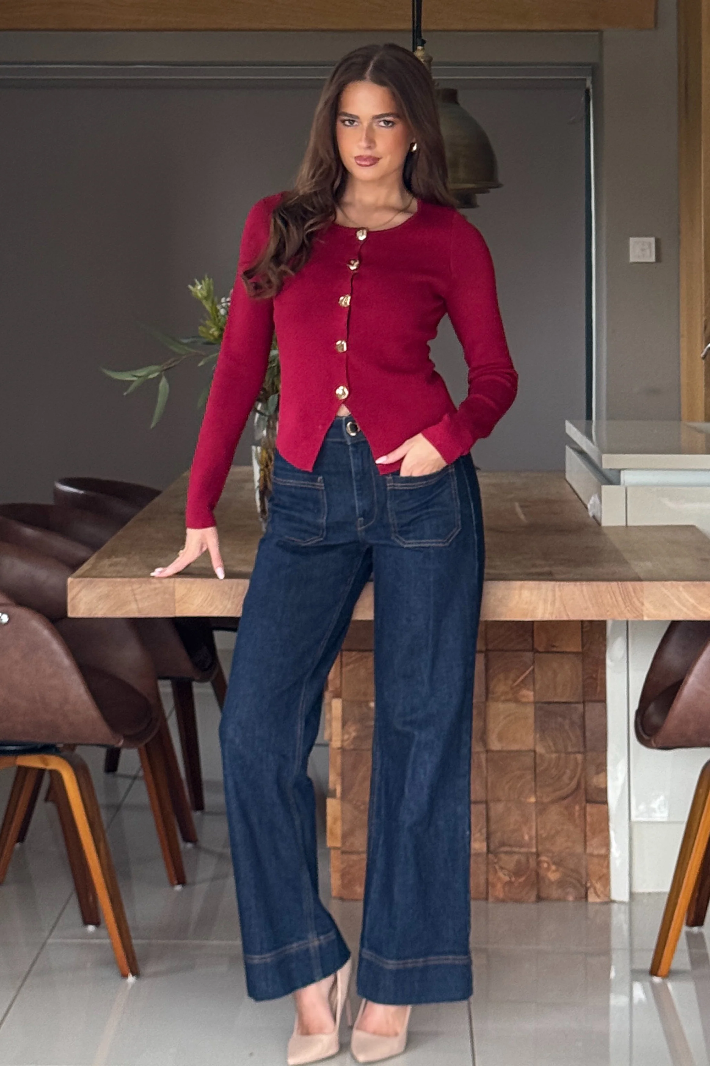 Tirza Classic Knitted Waistcoat Red - Image 3