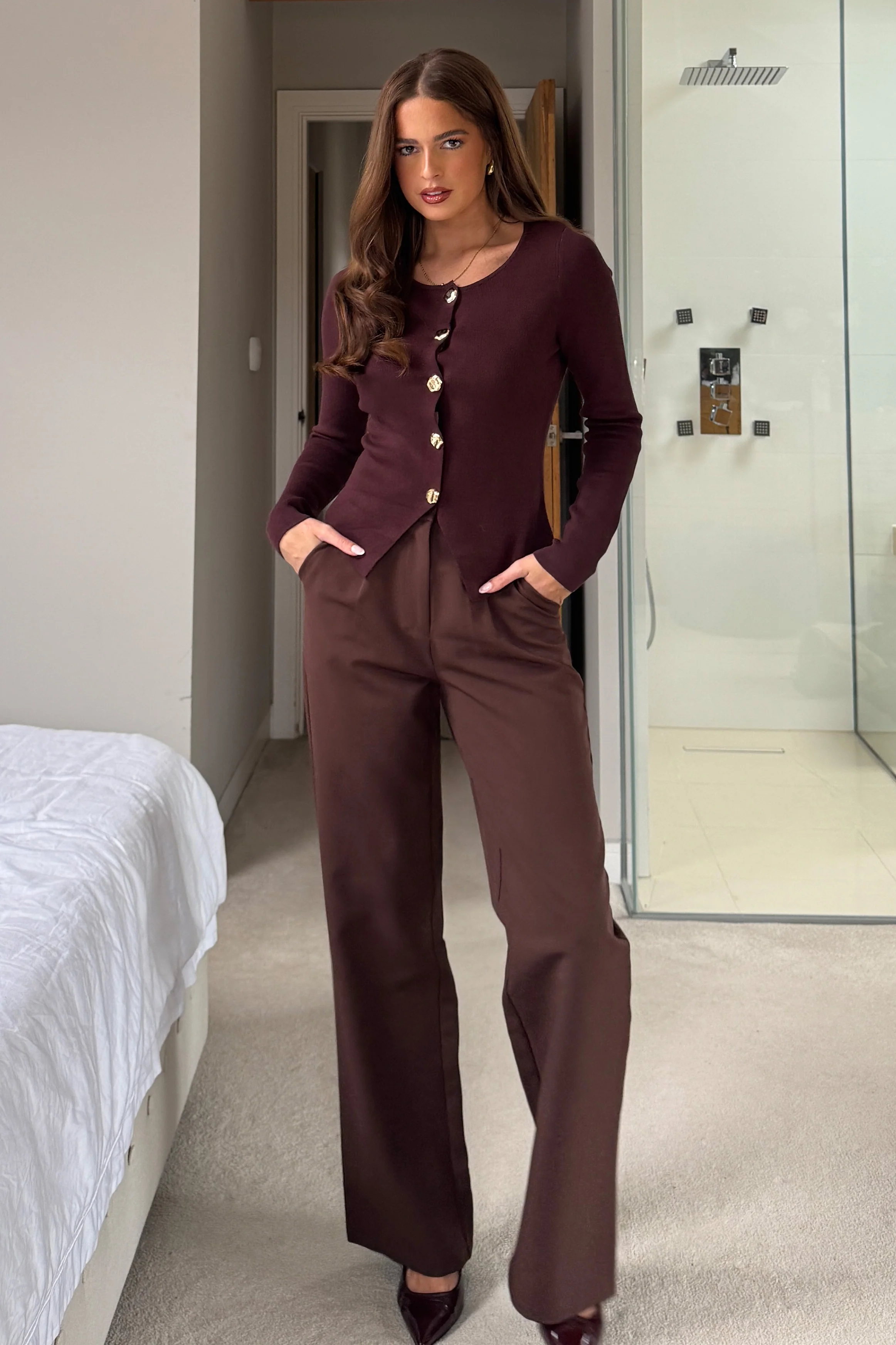 Tirza Classic Knitted Waistcoat Chocolate - Image 3