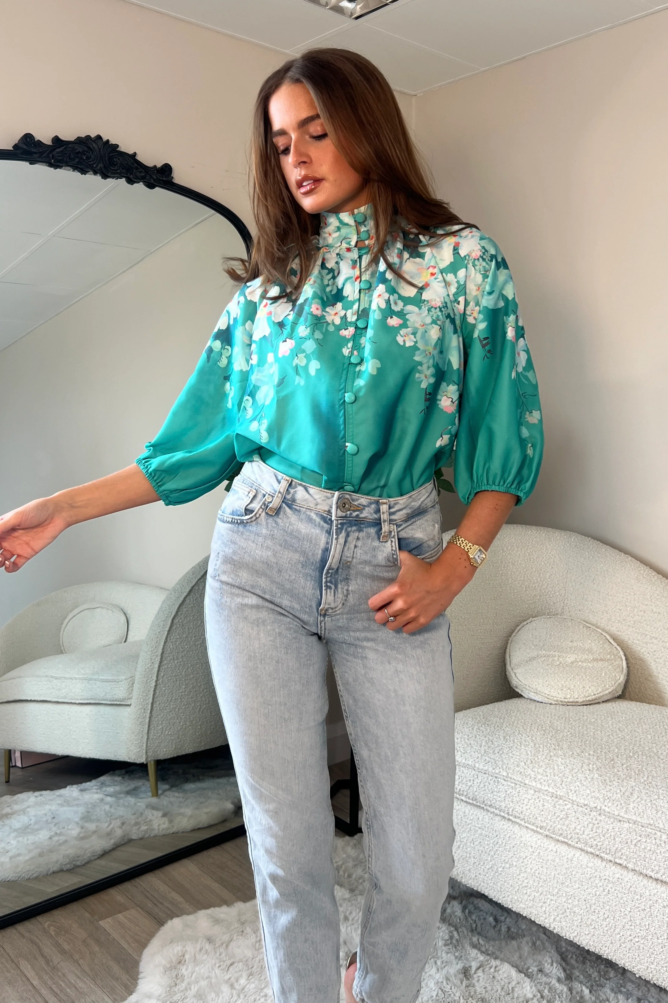 Tracey Balloon Sleeve High Neck Blouse - Image 4