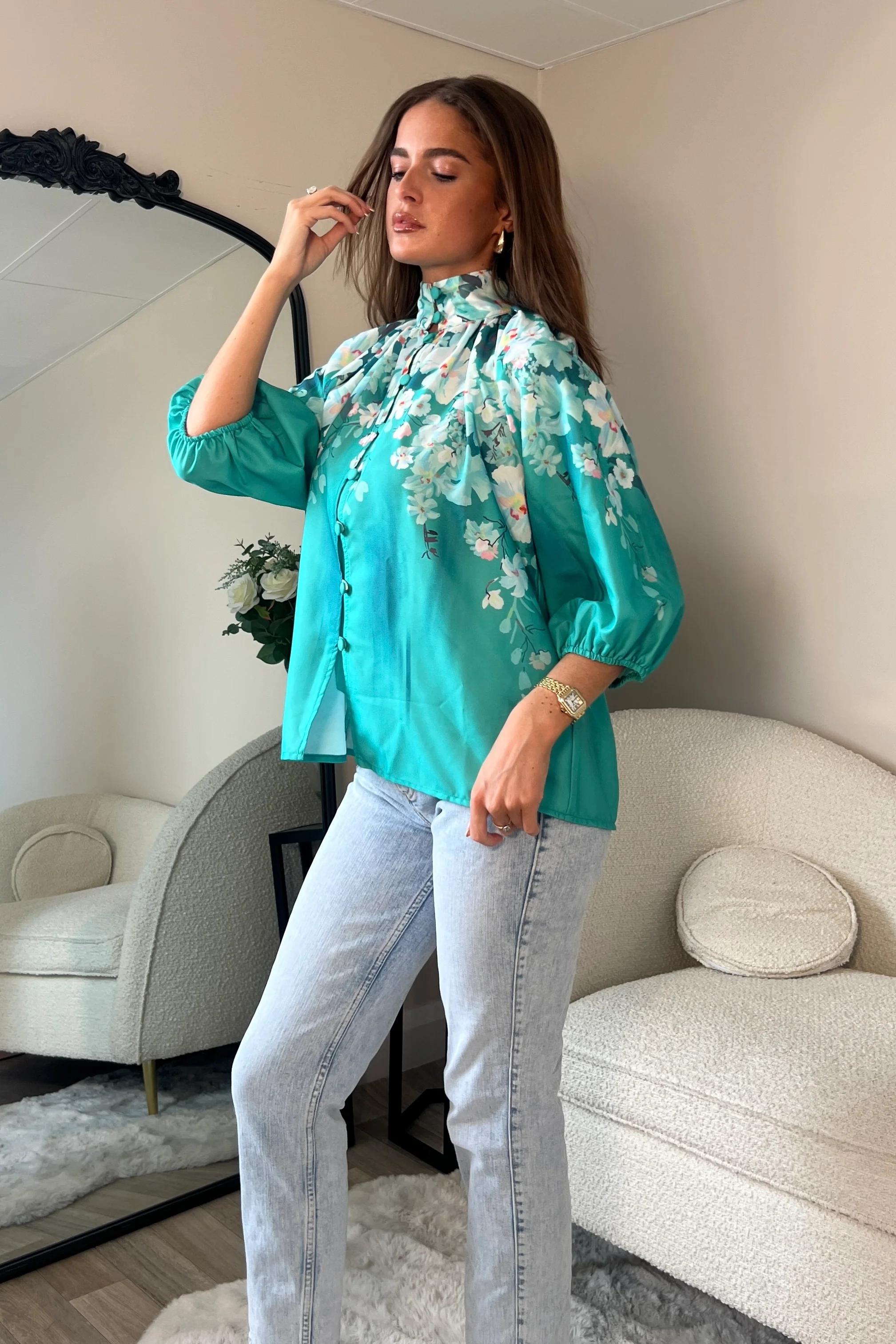 Tracey Balloon Sleeve High Neck Blouse - Image 5