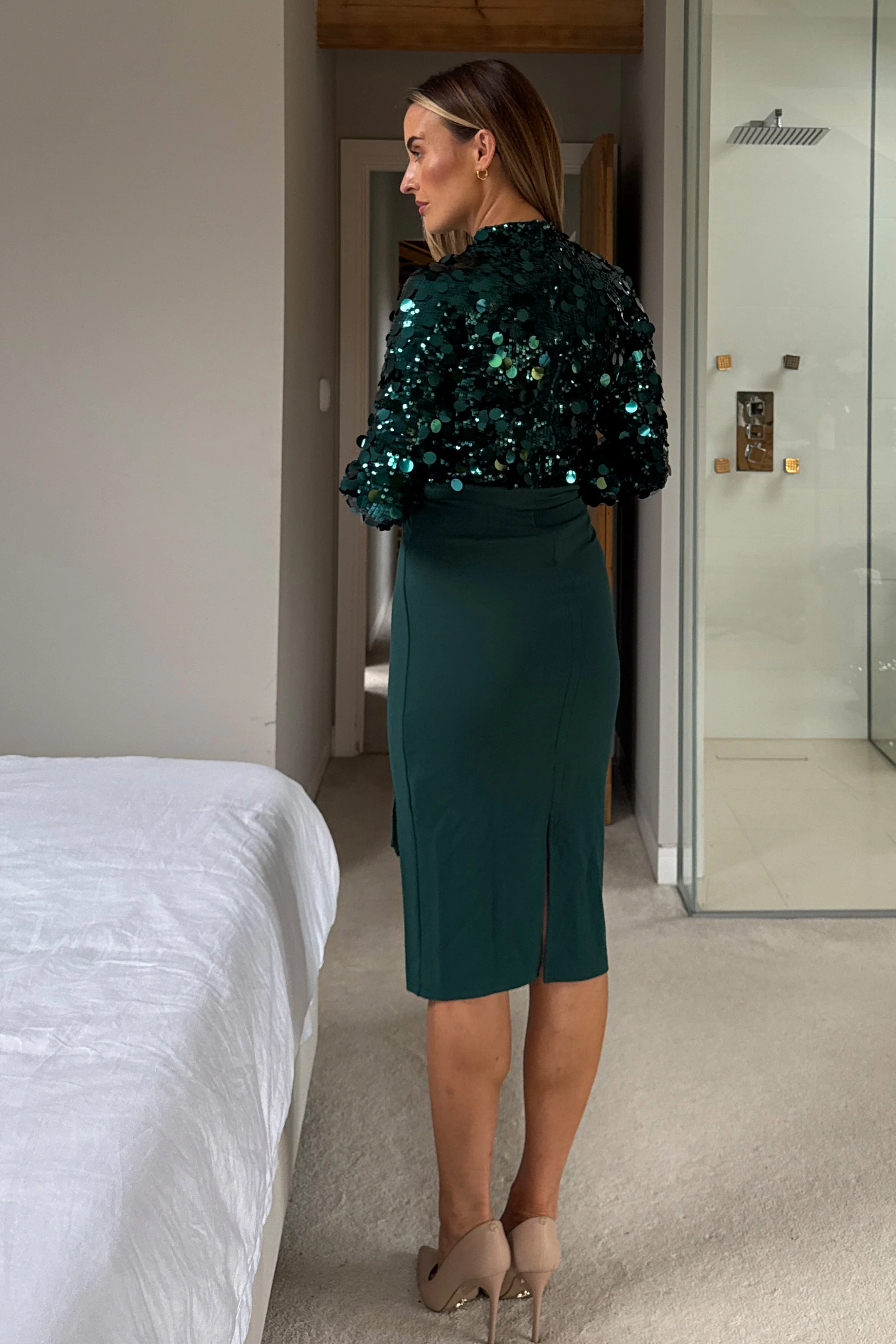 Trinity Green Sequin Midi Dress - Image 4
