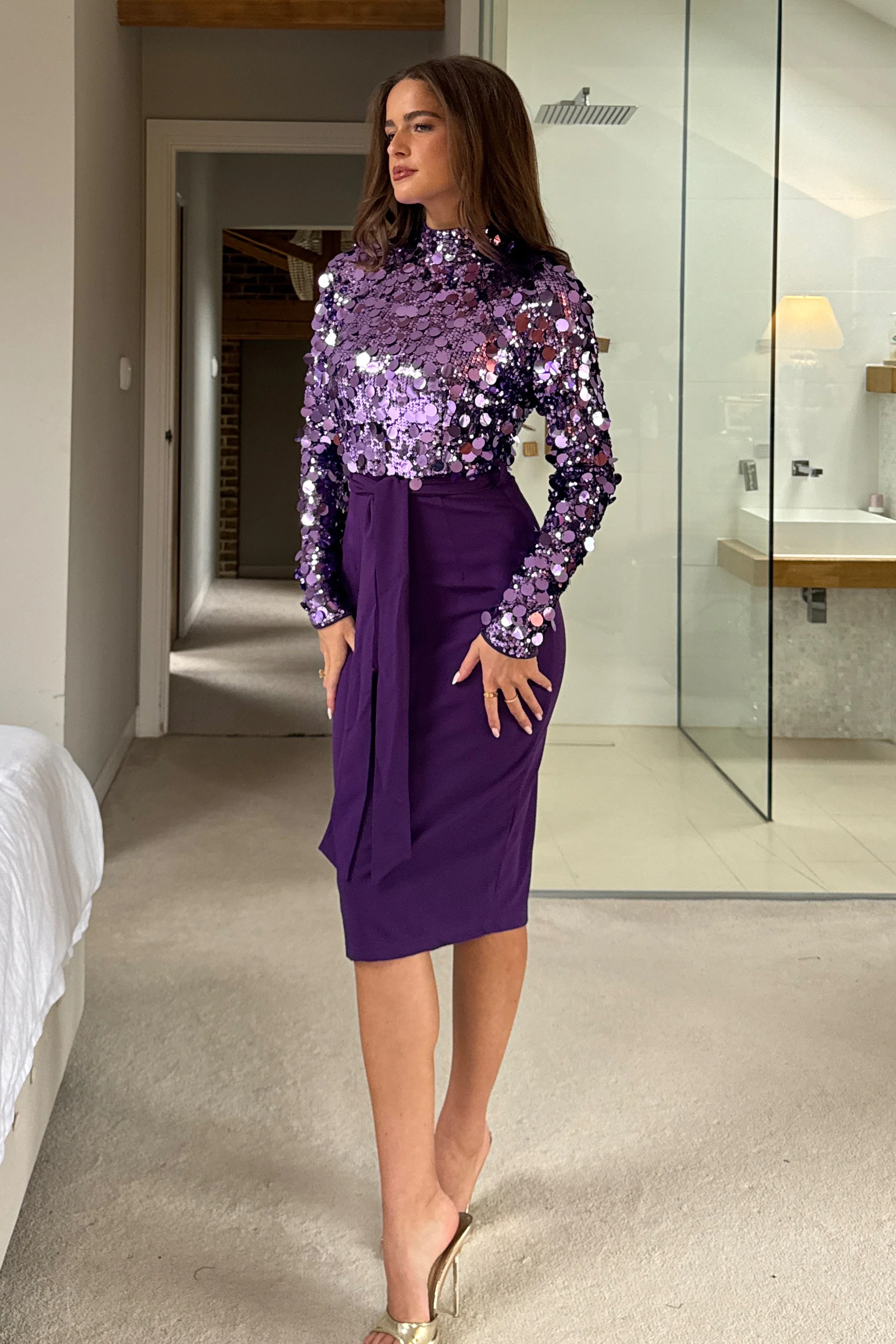 Trinity Purple Sequin Midi Dress - Image 3