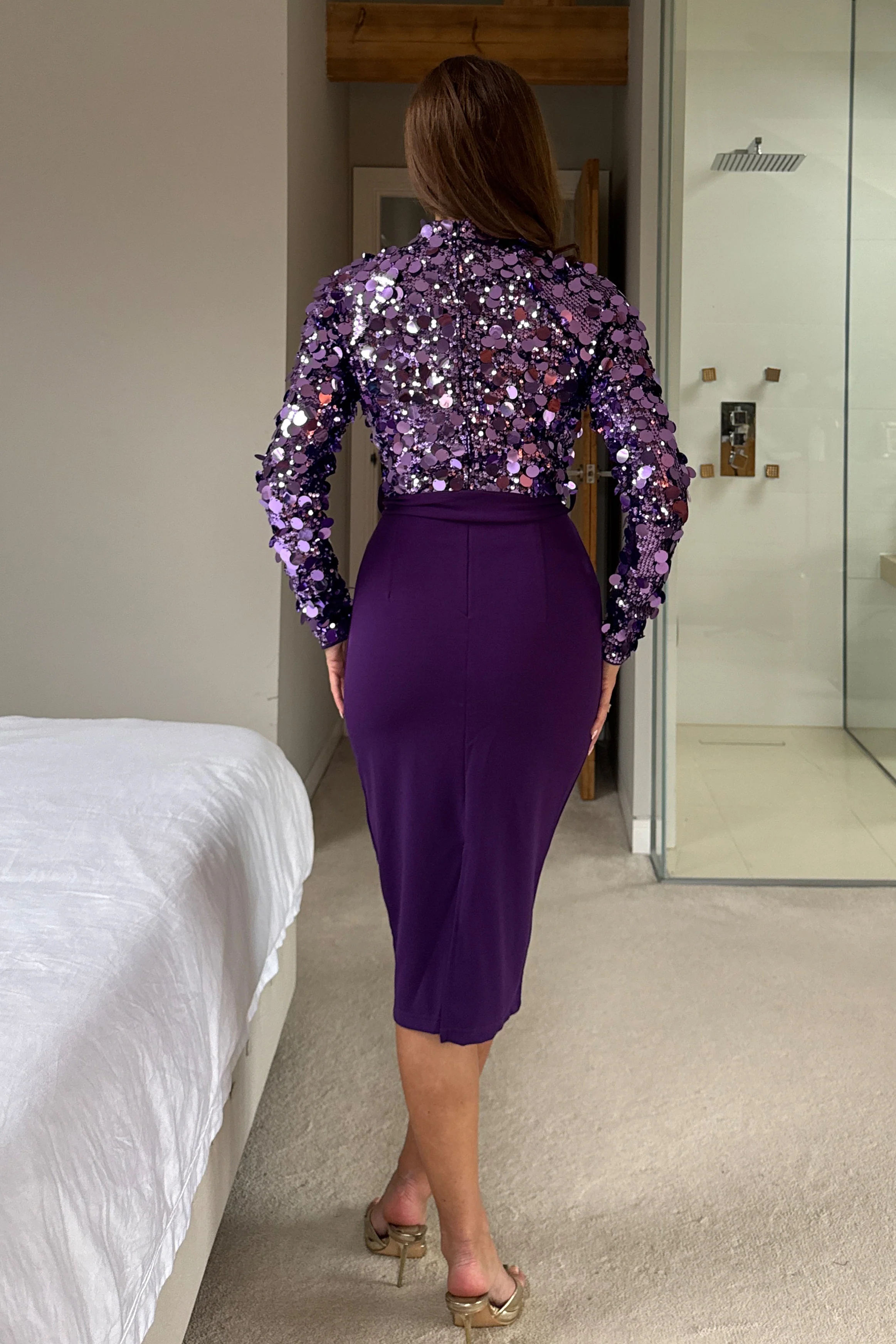 Trinity Purple Sequin Midi Dress - Image 4