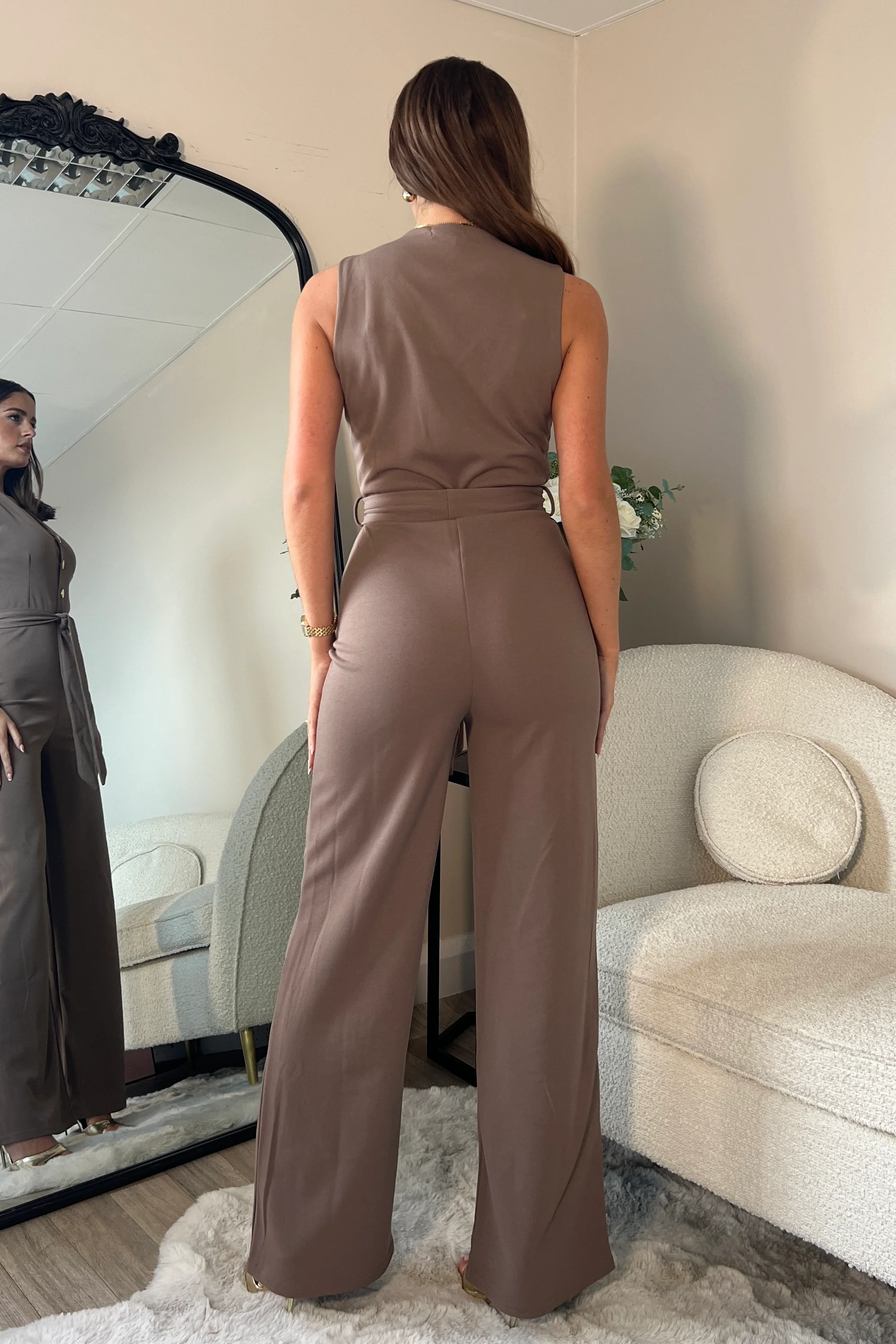 Trisha Tailored Waistcoat Jumpsuit Mocha - Image 5