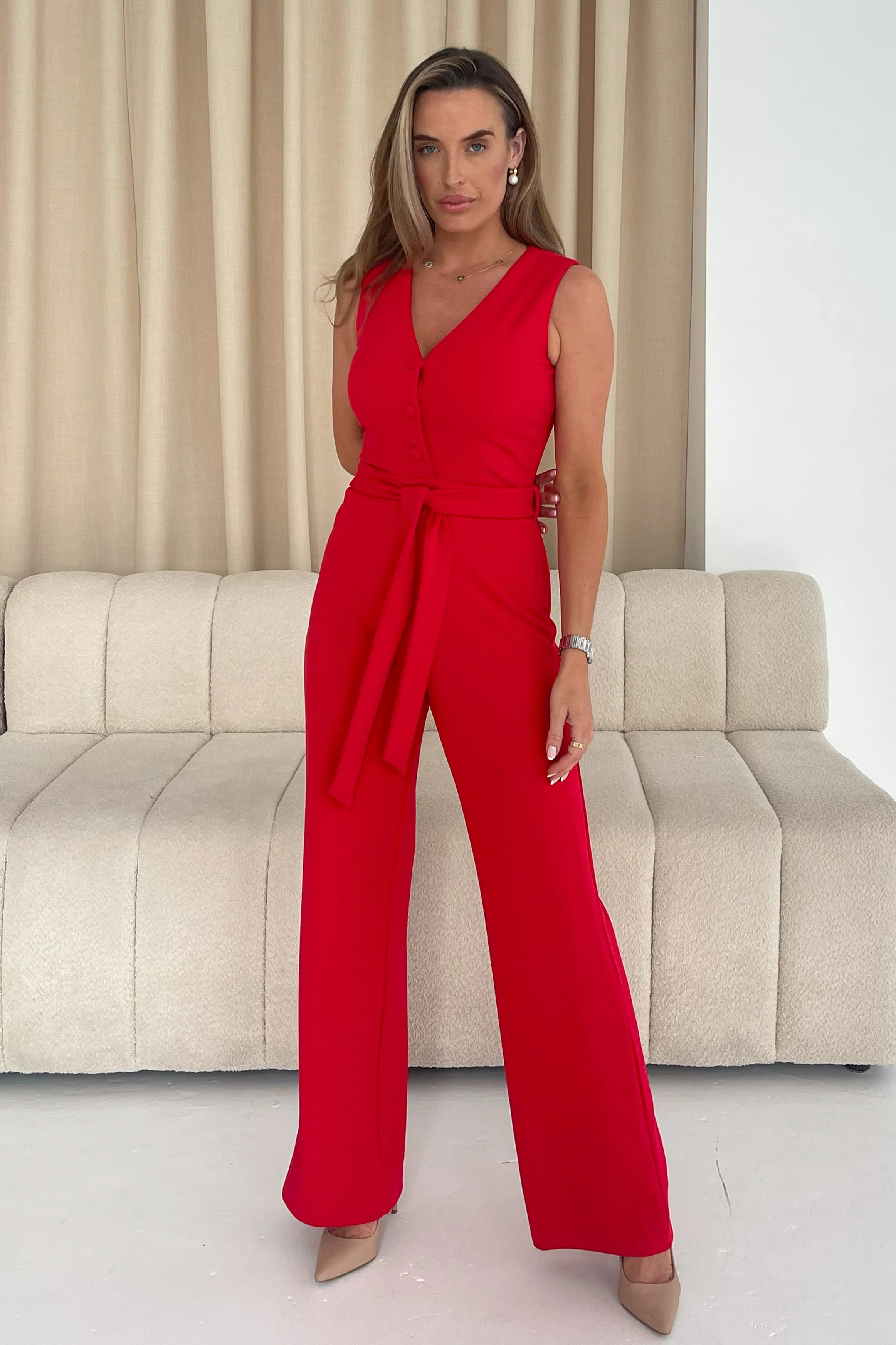 Trisha Tailored Waistcoat Jumpsuit Red - Image 4