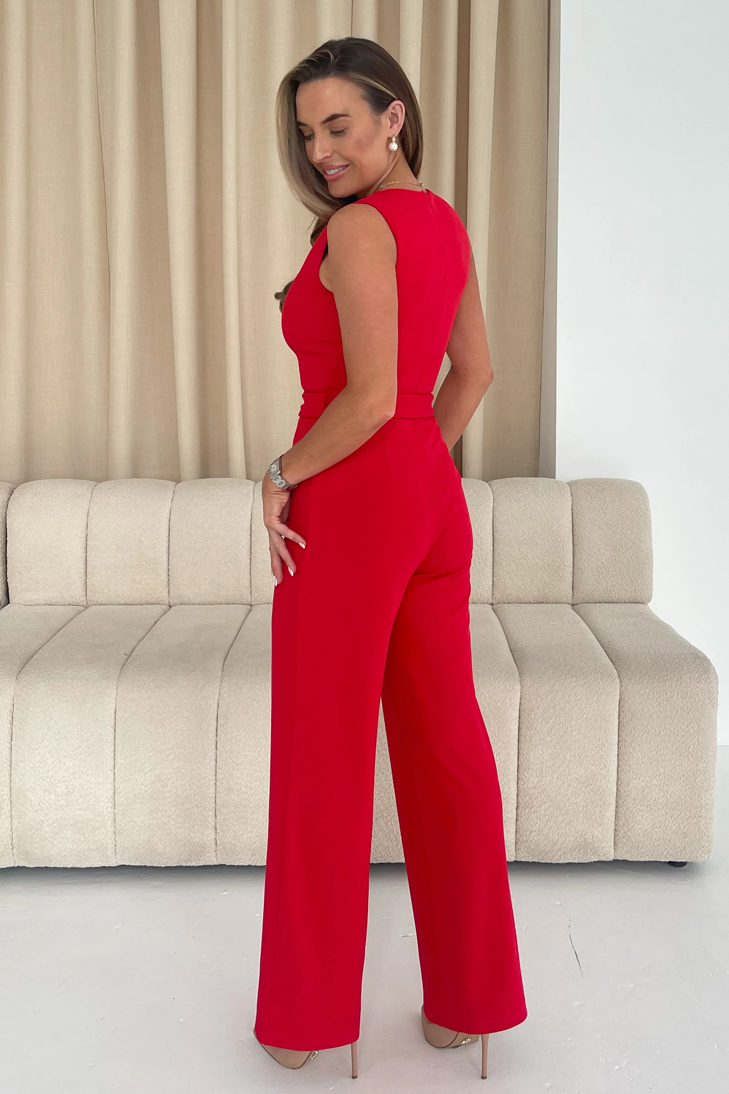 Trisha Tailored Waistcoat Jumpsuit Red - Image 6