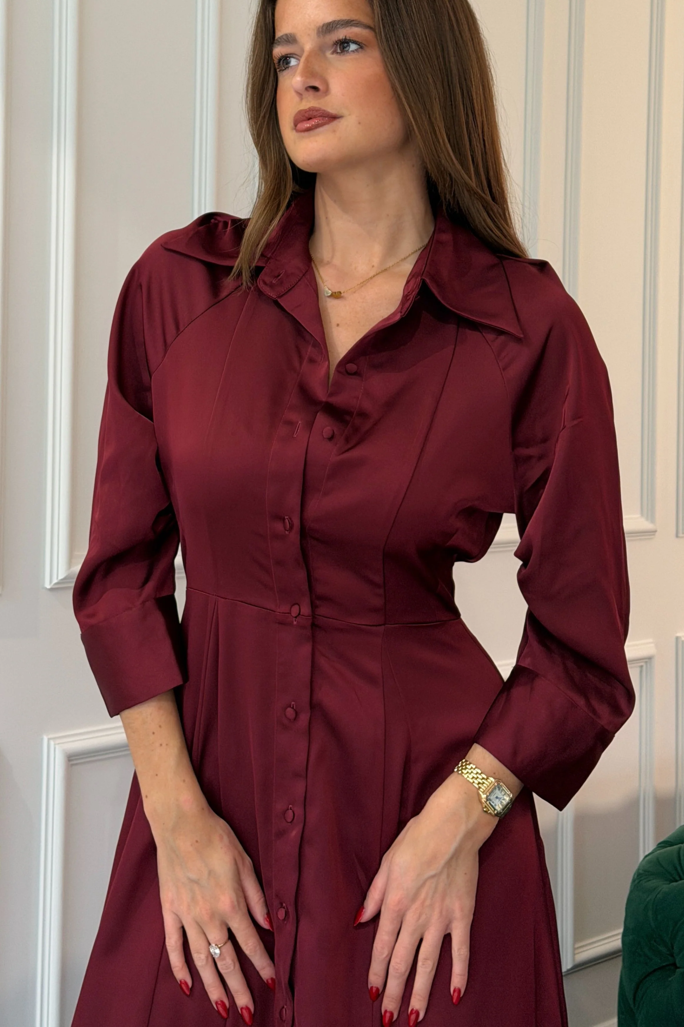 Valeria Satin Shirt Dress Berry - Image 2