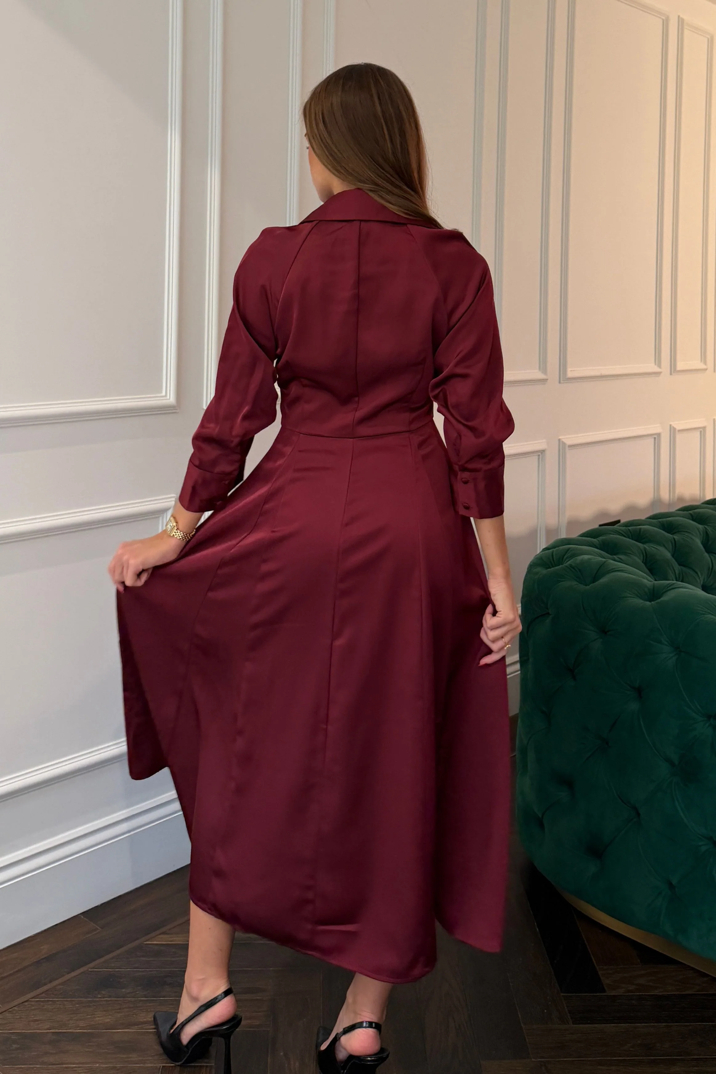 Valeria Satin Shirt Dress Berry - Image 5