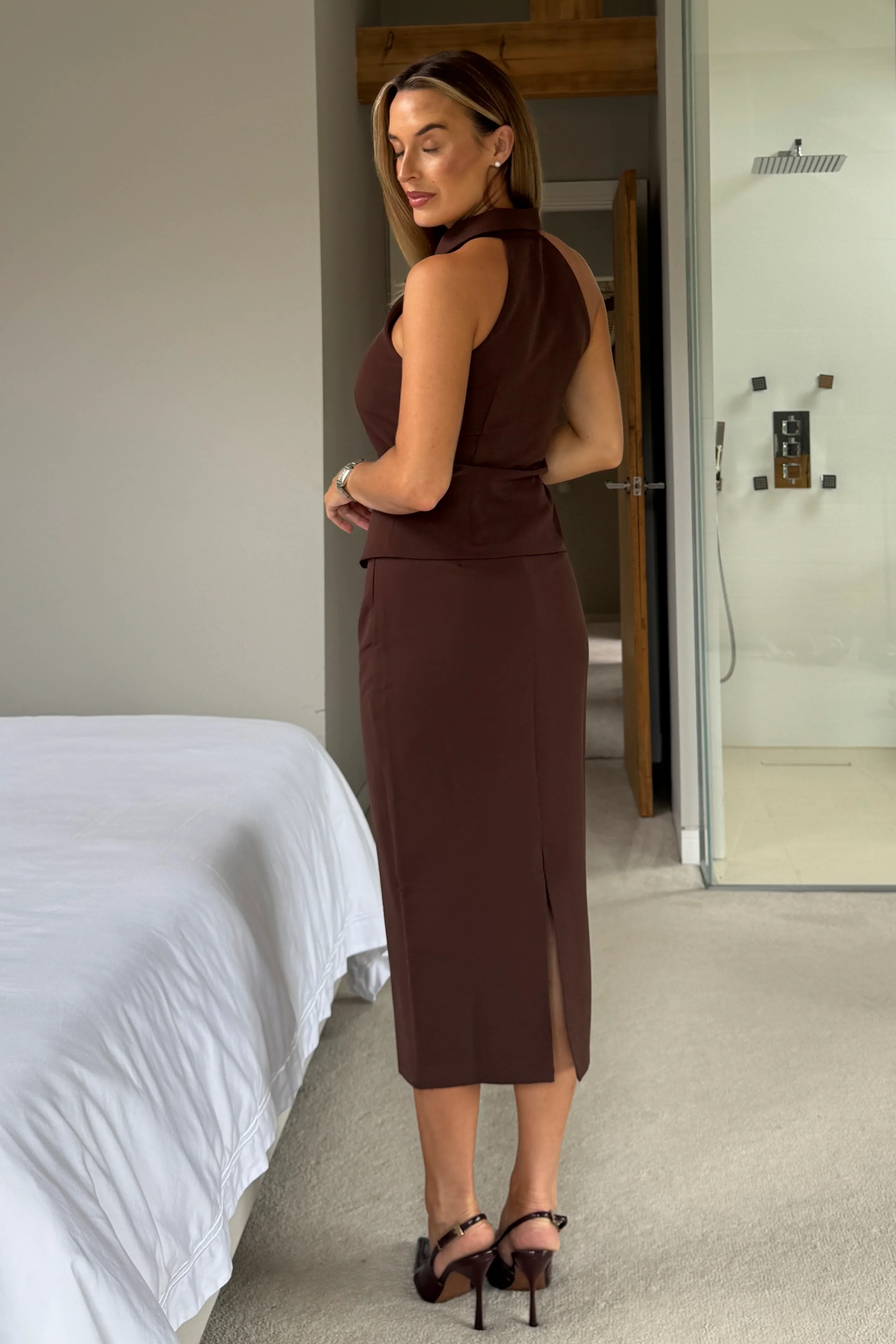 Vicky Reversible Tailored Midi Skirt Brown - Image 4