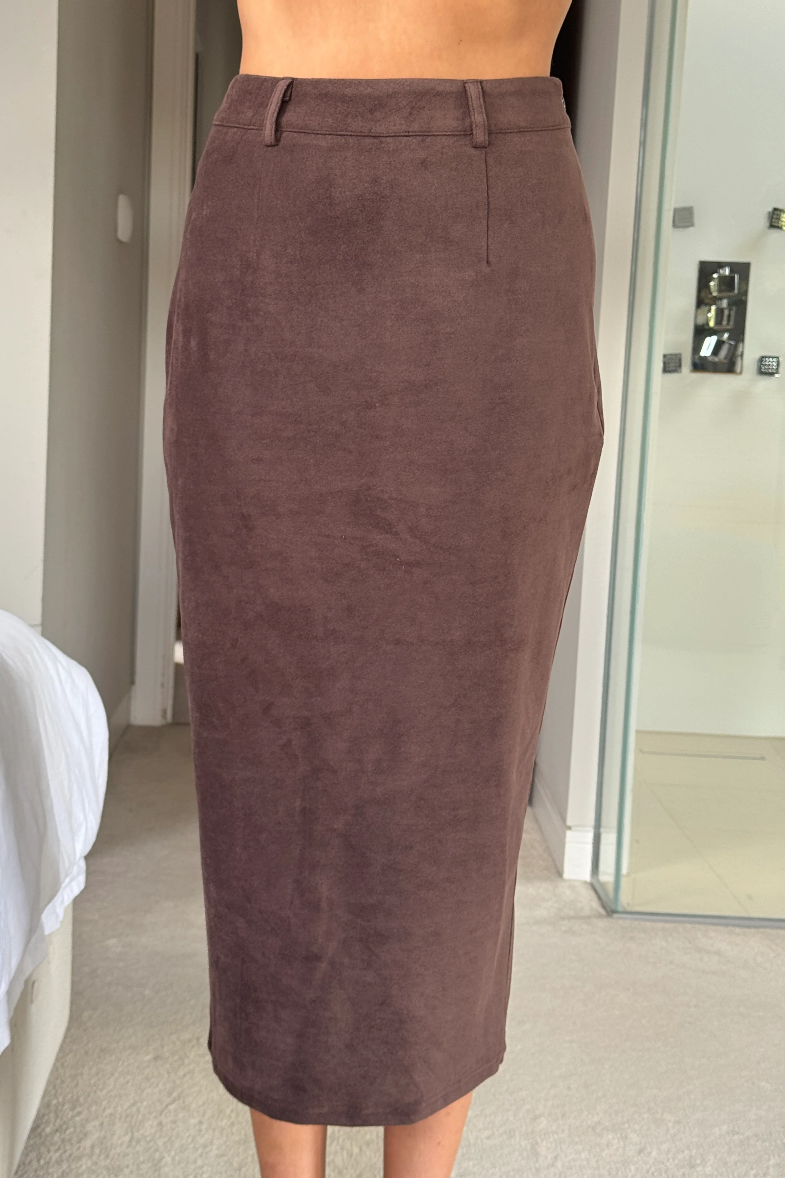 Vicky Reversible Tailored Suede Skirt Chocolate - Image 2