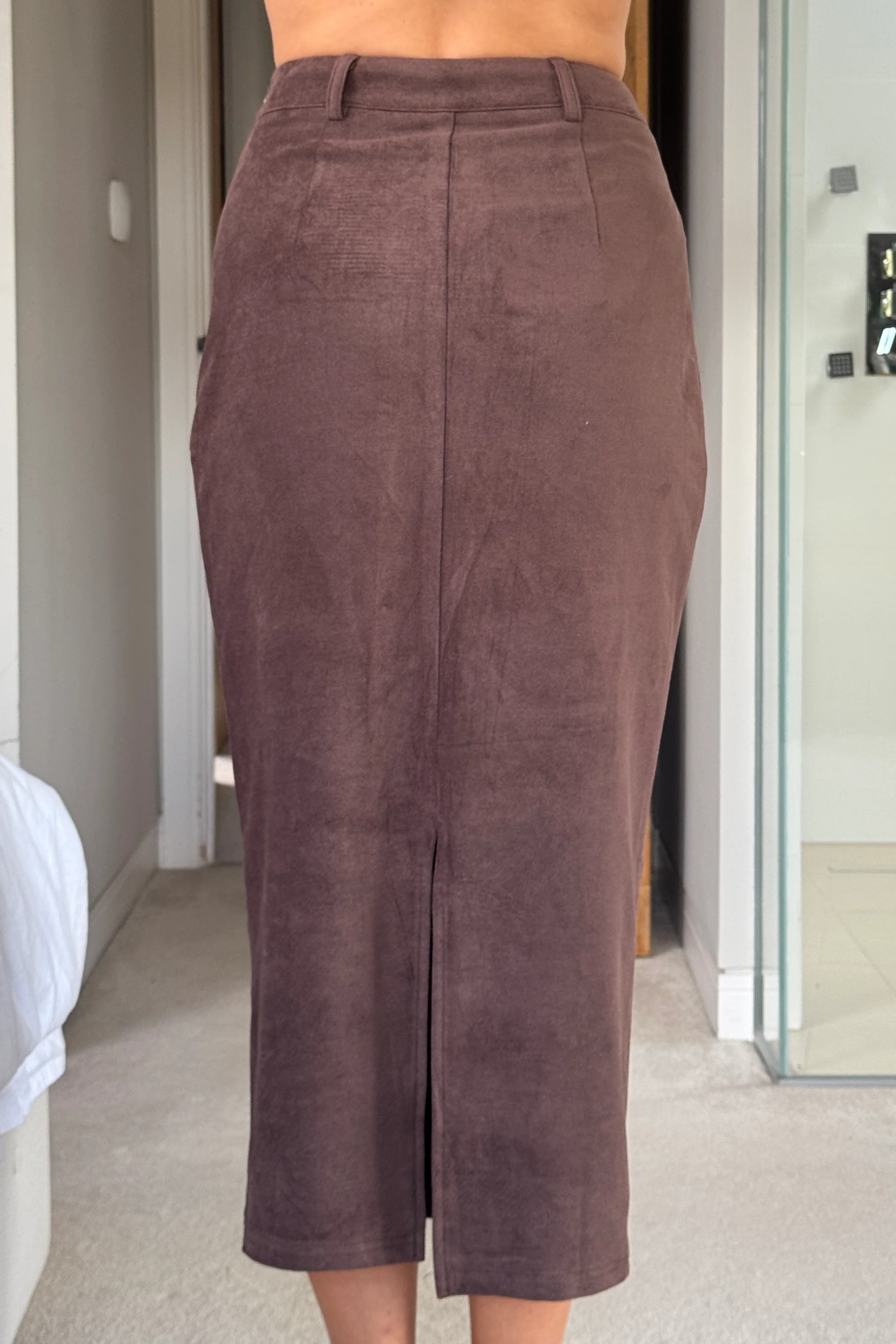 Vicky Reversible Tailored Suede Skirt Chocolate - Image 5