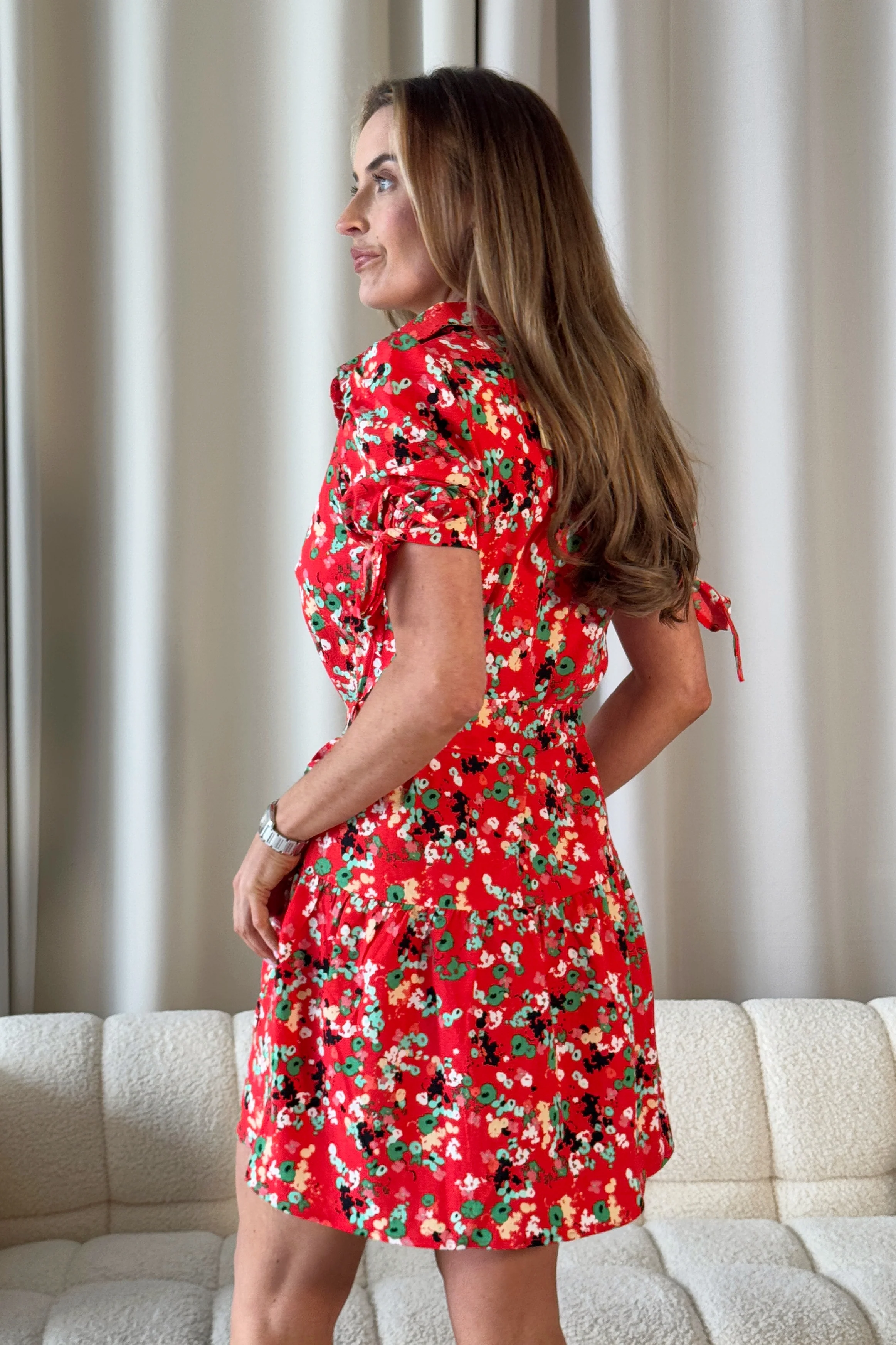 Victoria Red Ditsy Mini Shirt Dress - Image 4
